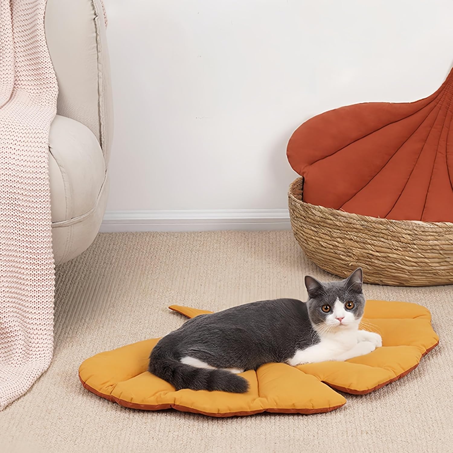 Manta de algodón en forma de hojas para perros y gatos, 1 alfombrilla de doble cara disponible en forma de hoja para perro y gato, manta para