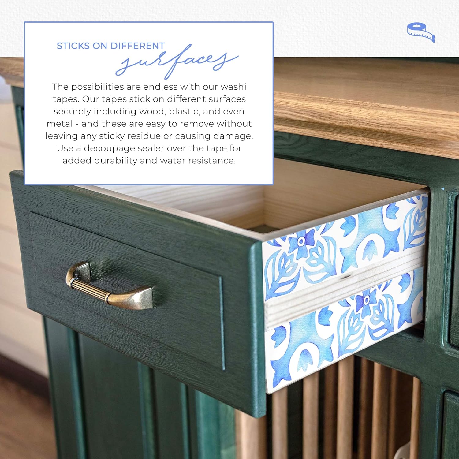 Serenity Fair – Cinta Washi con patrón de azulejos italianos, cinta adhesiva washi decorativa de inspiración marroquí azul y blanca reposicionable,