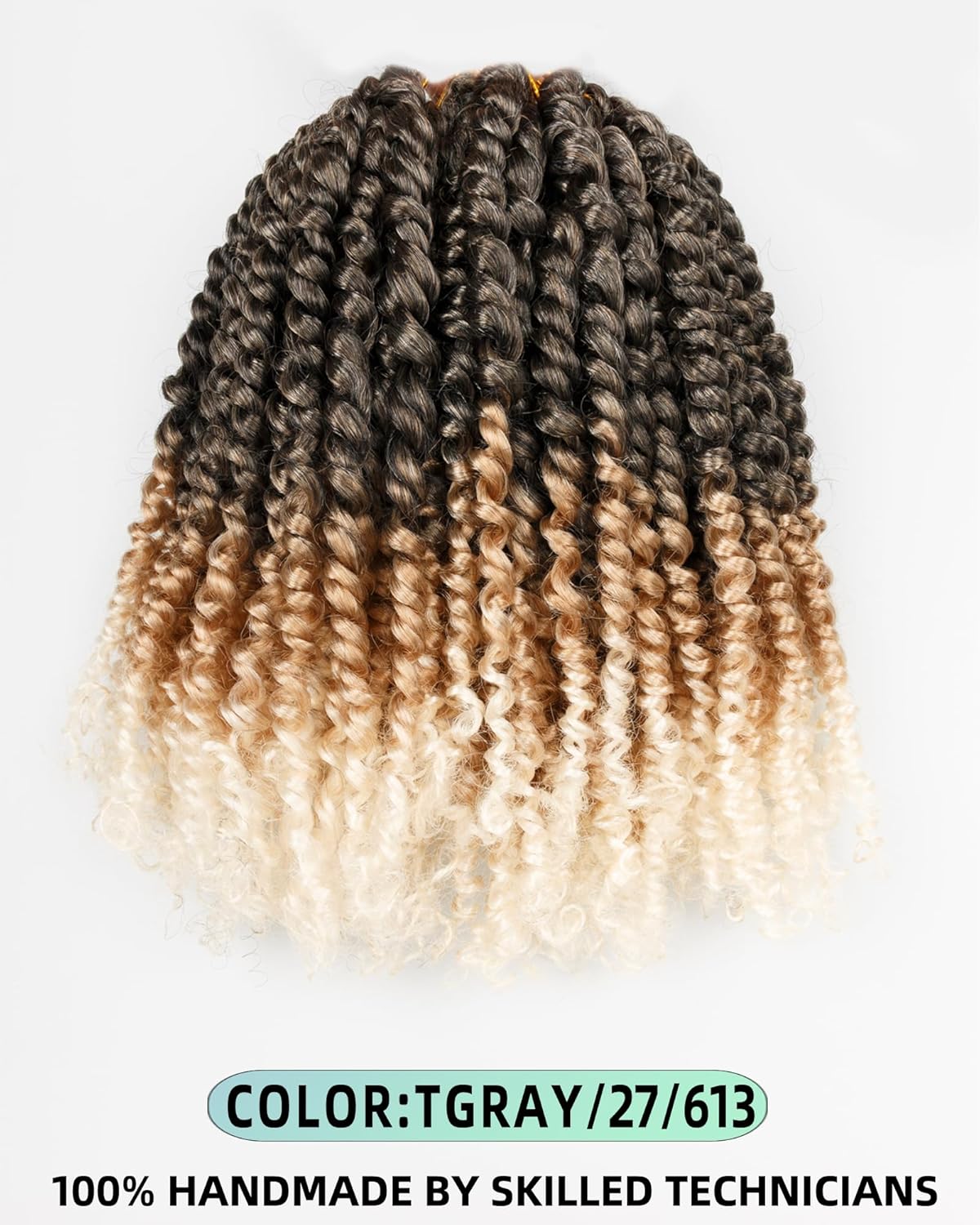 Paquete de 8 paquetes de cabello corto de ganchillo de 10 pulgadas para mujeres negras y niños, 3 tonos de color degradado gris a rubio a