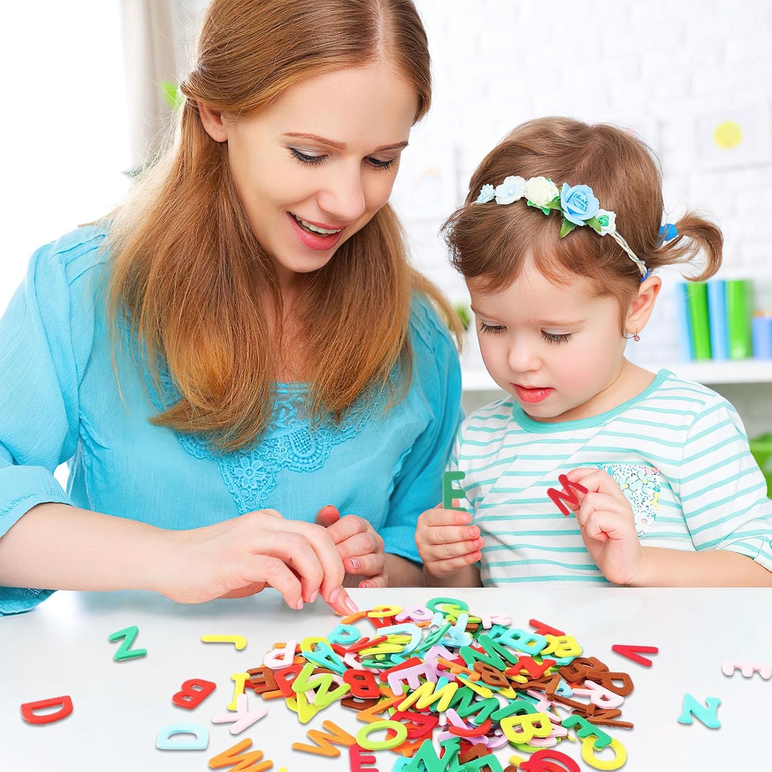 SEPGLITTER Calcomanías de espuma con letras del alfabeto, 600 unidades, coloridas letras del alfabeto A-Z, calcomanías de espuma para niños,