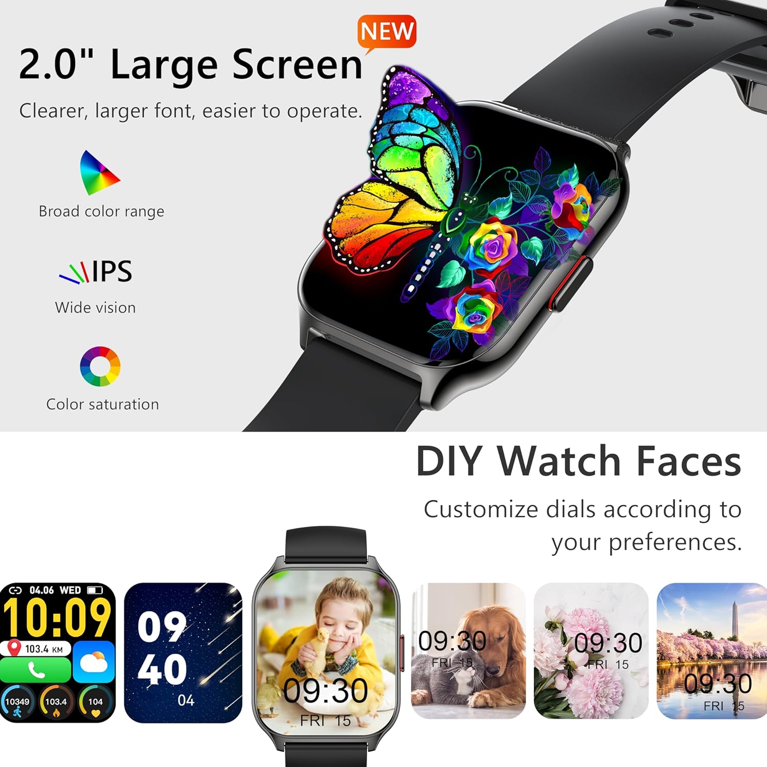 ZOSKVEE Reloj inteligente para mujeres y hombres (marcadorespuesta de llamadas), reloj de seguimiento de fitness de 2.0 pulgadas con monitor de