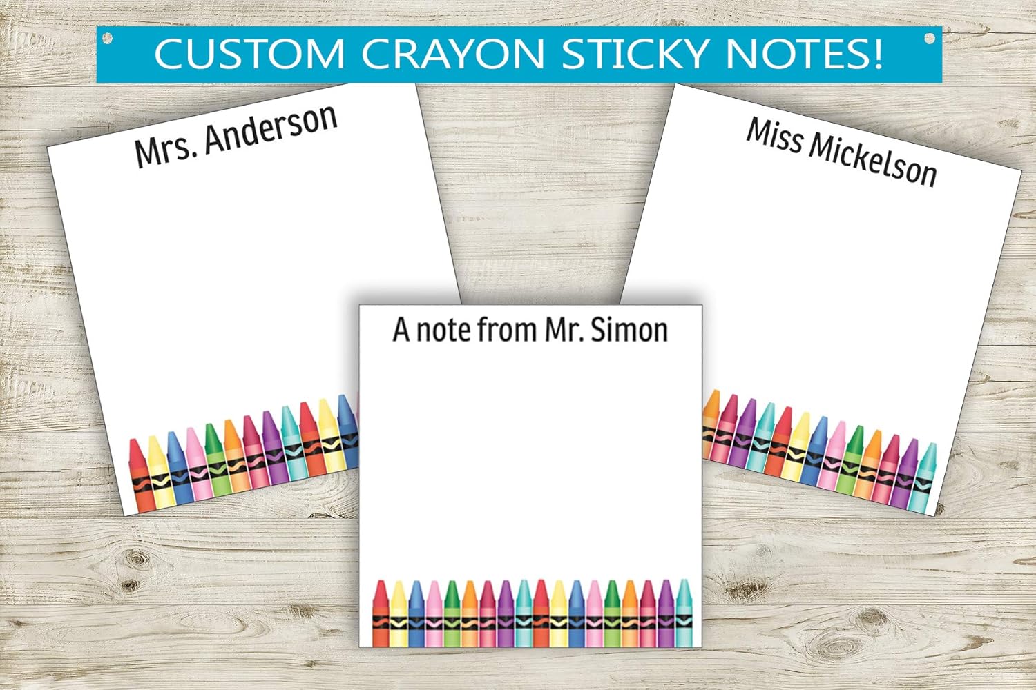 Notas adhesivas personalizadas con tu texto, diseño de crayón, idea única de regalo para profesores, nombre personalizado, bloc de notas adhesivas