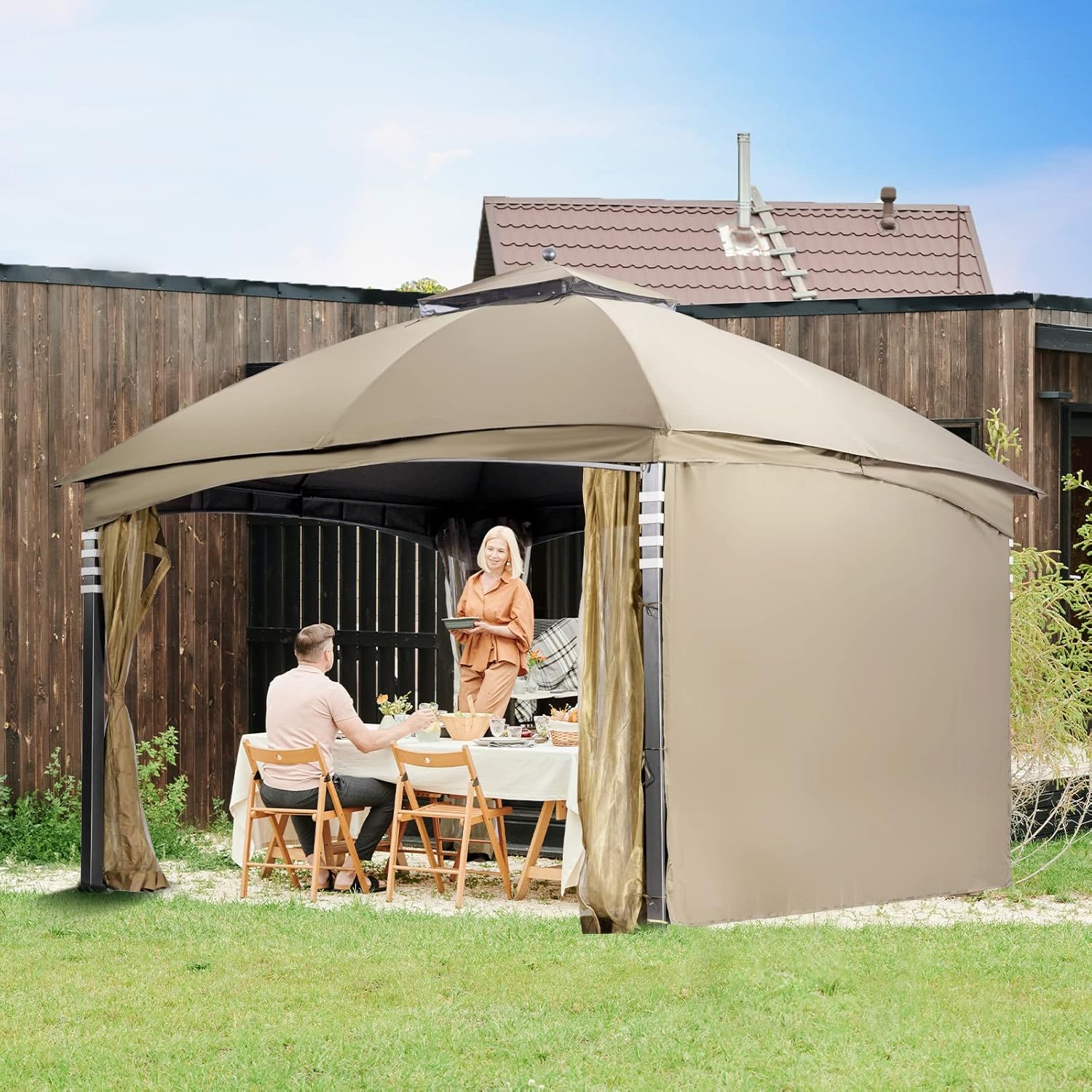 Toldo de repuesto para cenador de 10 x 12 pulgadas, doble Teir de poliéster, cubierta superior suave, 10 x 12 pies, glorieta #GF-12S004B-1 (beige)