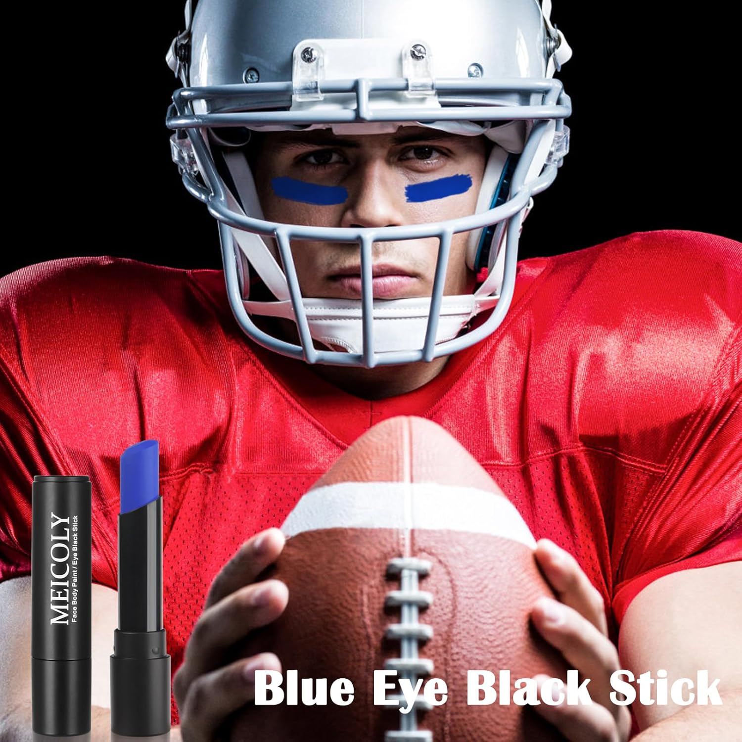 MEICOLY Pintura corporal azul para rostro y cuerpo, negro, pintura facial azul real, palo deportivo Eyeblack Stick Softbol Fútbol Béisbol Lacrosse,