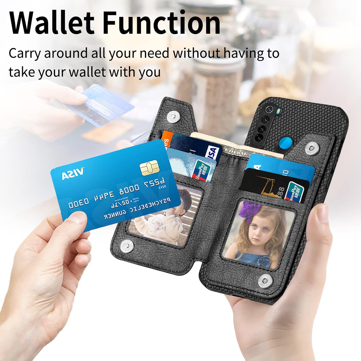 Funda de teléfono para Xiaomi Redmi Note 8 Funda tipo cartera con protector de pantalla de vidrio templado y cremallera Soporte para tarjeta de