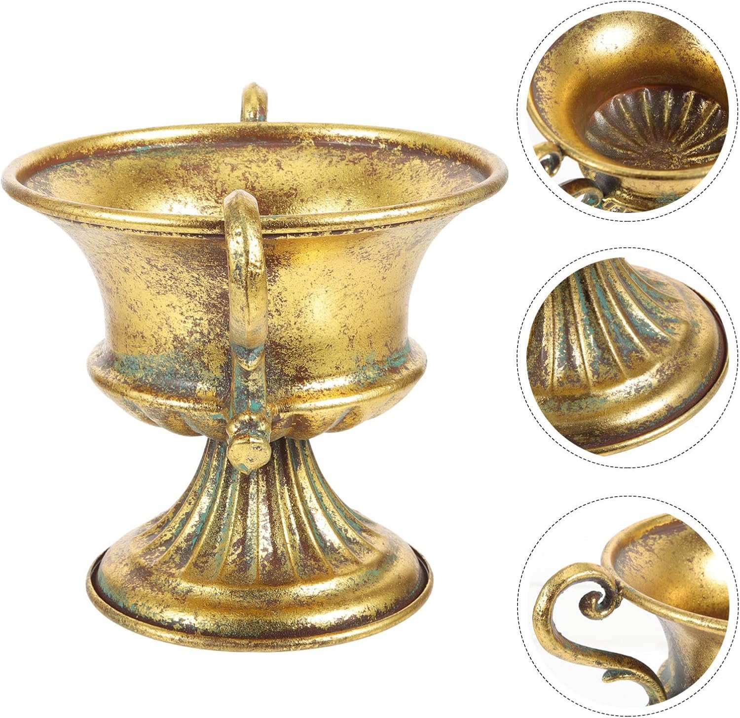 Maceta de urna antigua, jarrón de pedestal, jarrón de metal dorado envejecido, jarrón alto de trompeta elegante, macetas para centro de mesa,