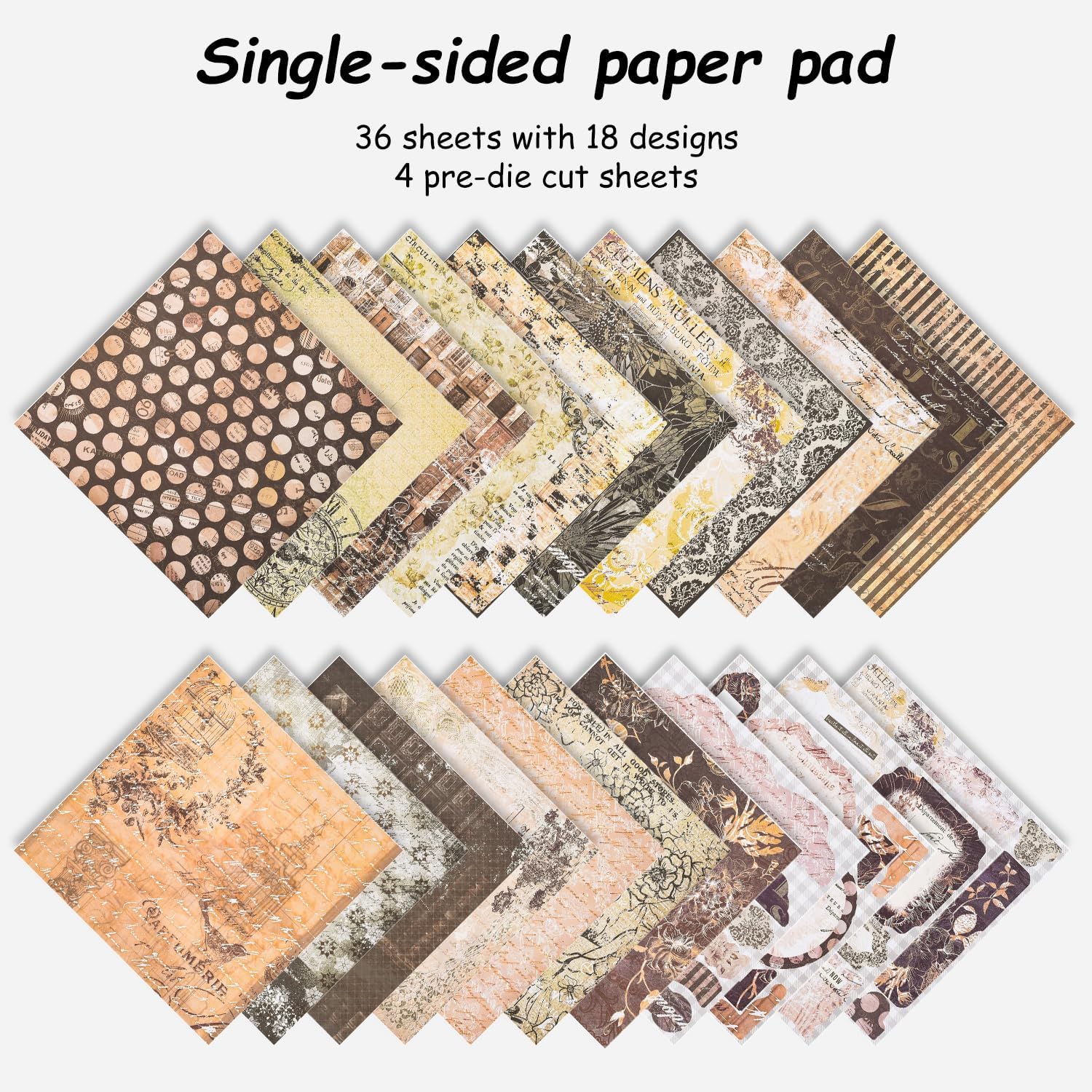 EAMOTOL Bloc de papel retro para álbumes de recortes, 7 x 7 pulgadas, 40 hojas de fondo decorativo de un solo lado con estampado floral negro para
