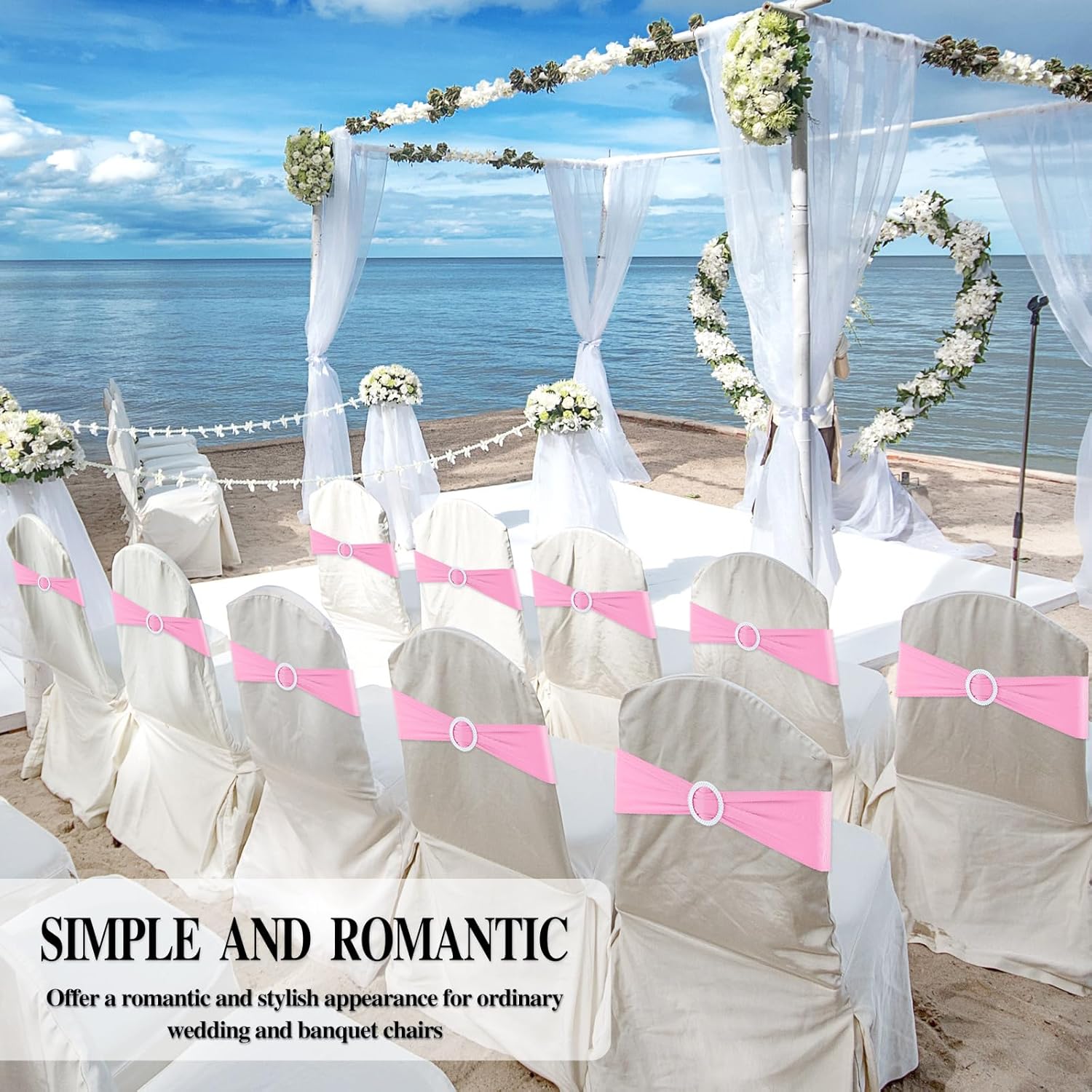 BOUBONI Paquete de 50 bandas elásticas de elastano para silla con hebillas para sillas plegables, bodas, fiestas, recepciones, baby shower, eventos,