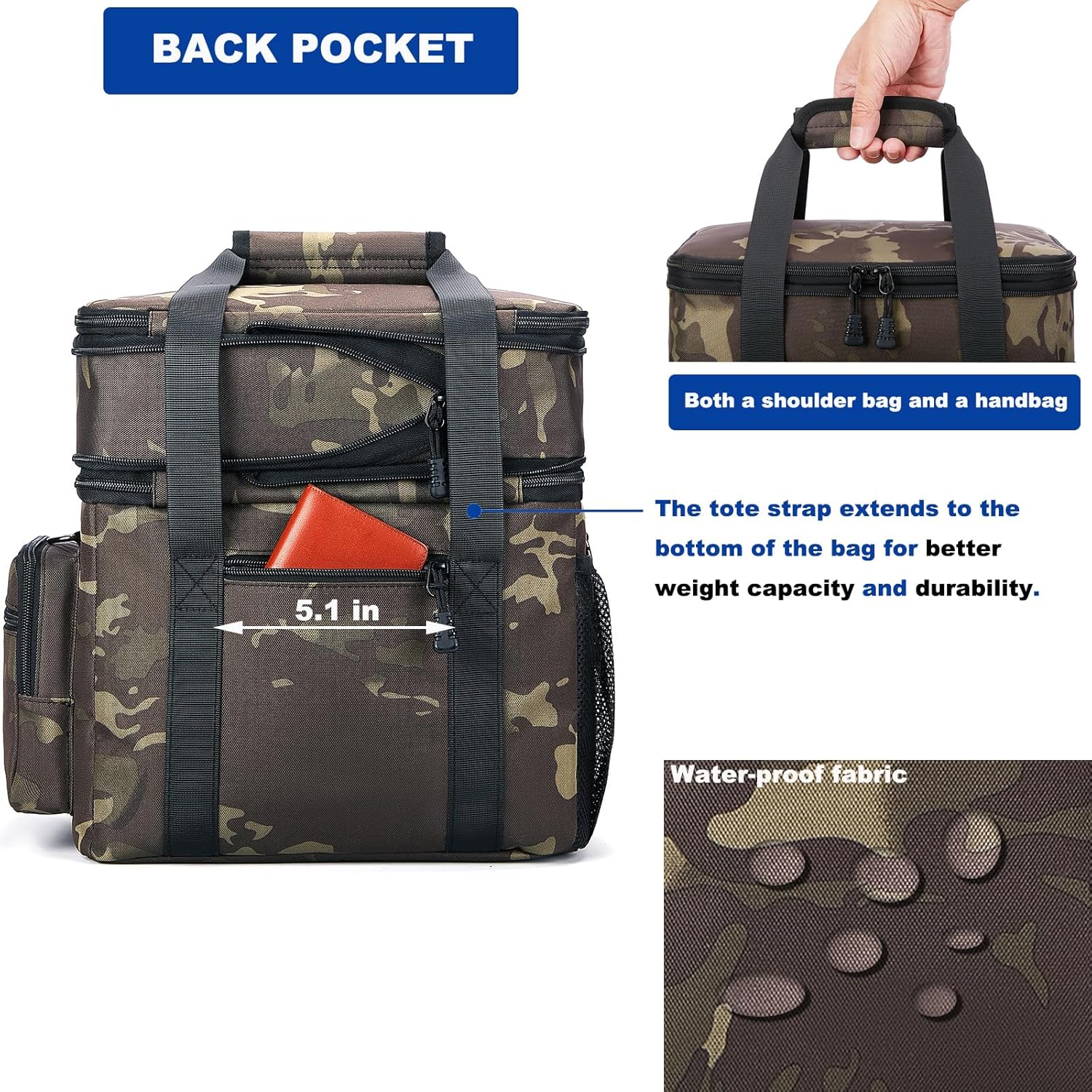 Lonchera táctica expandible para hombres, bolsa de almuerzo grande aislada con correa para el hombro, bolsa enfriadora de doble compartimento,
