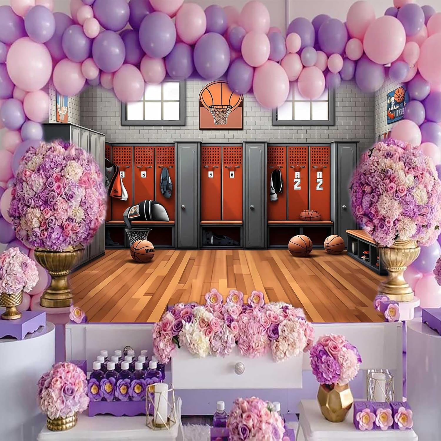 Fondo de baloncesto para vestuario, 7 x 5 pies, fondo de fotografía de gimnasio con temática deportiva, suministros de fiesta, decoración de club de