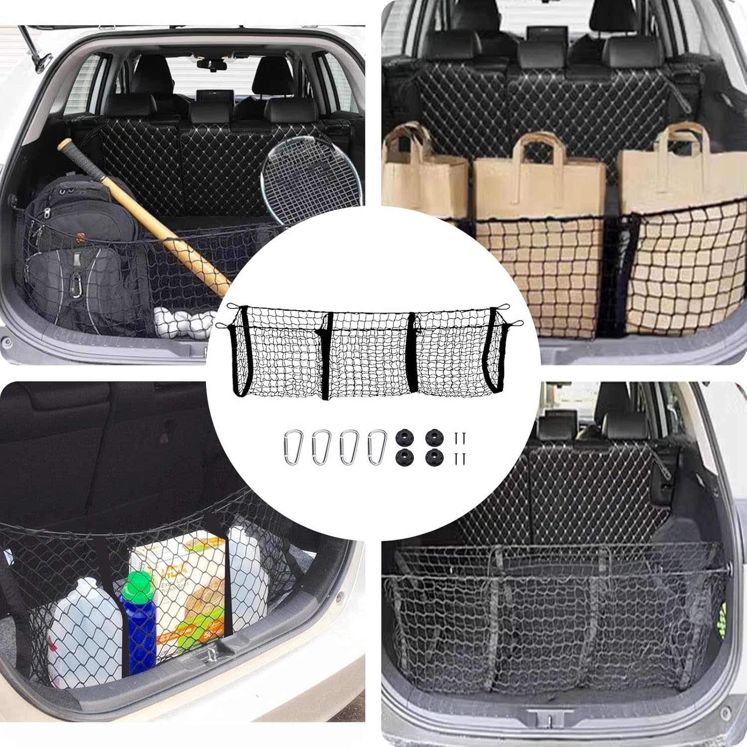 Red de carga retráctil y organizador de red de equipaje de 3 bolsillos, accesorios para el interior del automóvil, red de almacenamiento de carga