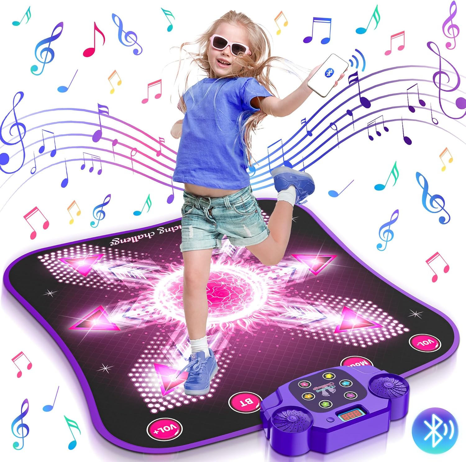 beefunni Juguetes de tapete de baile iluminado para niños de 3 a 12 años, almohadilla de baile electrónica mejorada 2023 con música y Bluetooth,