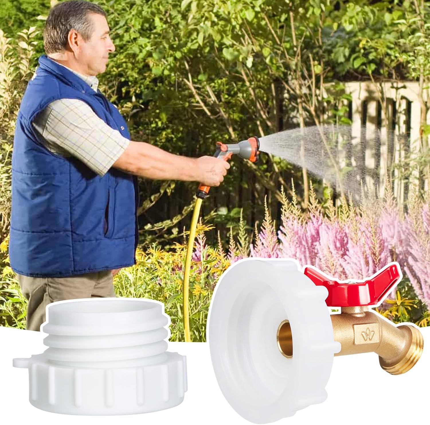 WADEO IBC – Adaptador de mano, adaptador de rosca fina de 2.44 pulgadas para tanque IBC de 275-330 galones, grifo de válvula de cierre de agua de