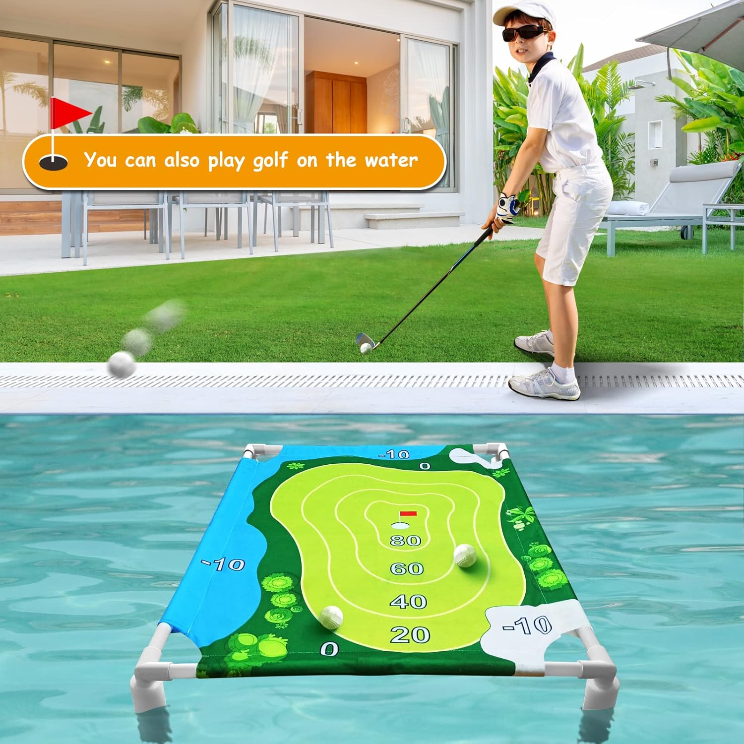 Juego de astillado de golf flotante verde  Juego de astillado de golf de Cornhole de golf Battle Royale con velcro para adultos en interiores y