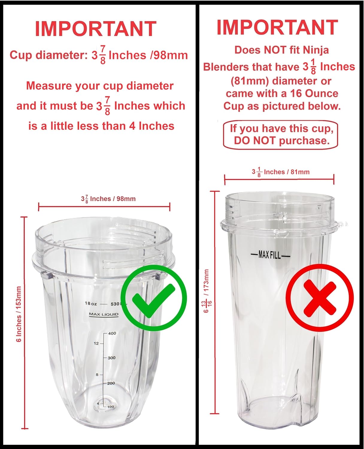 Blendin Tarro de repuesto compatible con Nutri Ninja Auto-iQ 1000W y Duo Blenders (taza de 18 onzas)