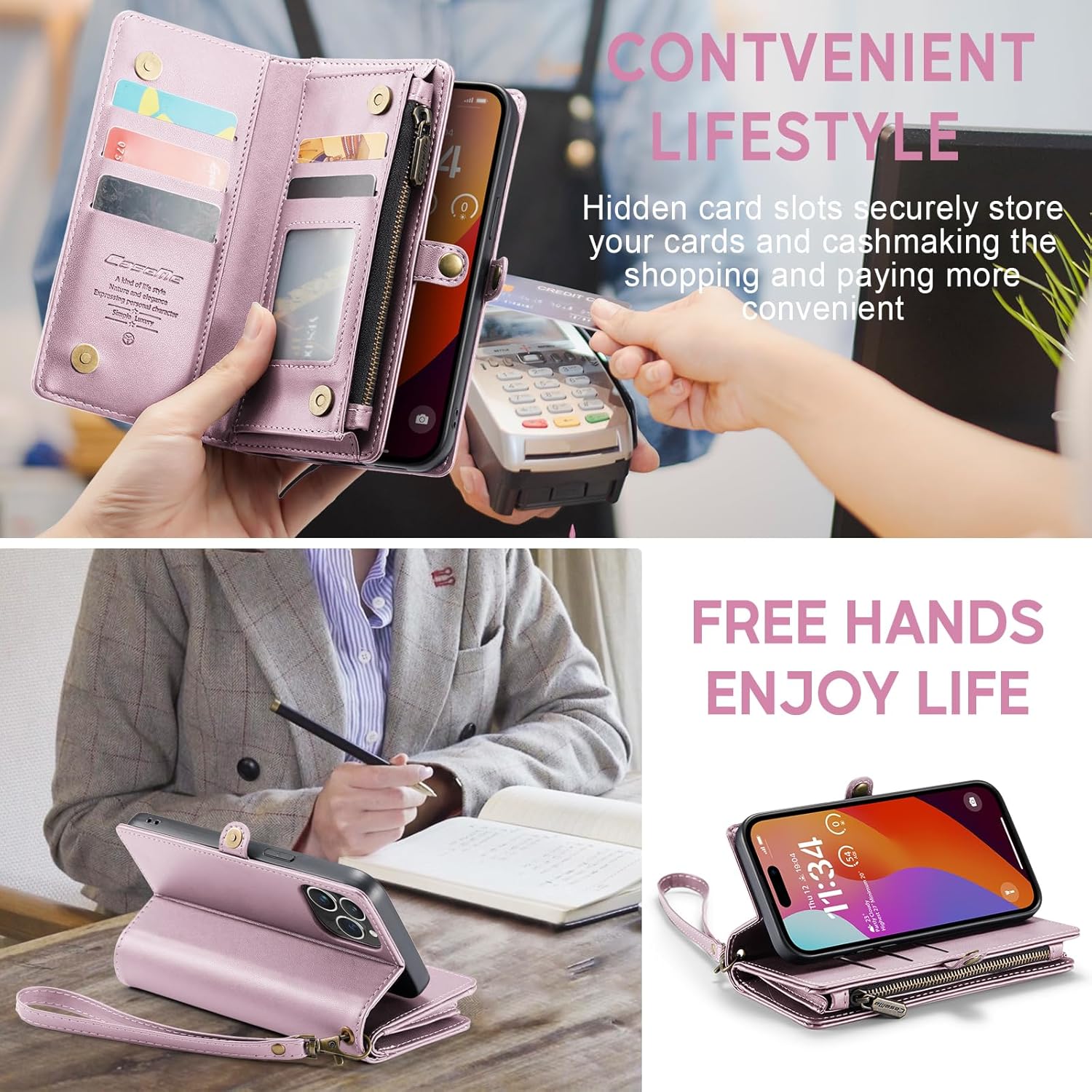 ASAPDOS Funda para iPhone 14 Pro Max, correa de piel sintética de gamuza retro y funda cruzada con cierre magnético, bloqueo RFID, tarjetero y