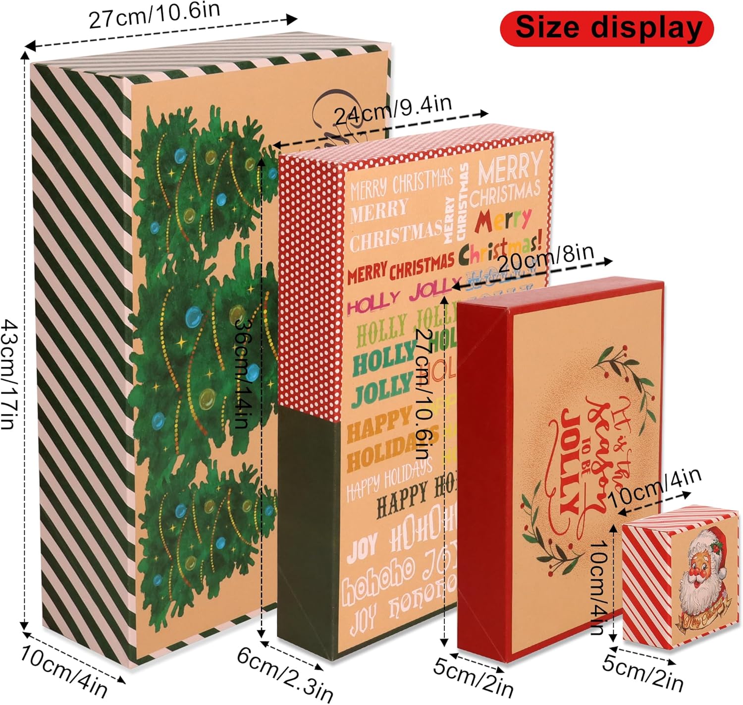 POPGIFTU 18 cajas de Navidad de papel kraft con tapas para regalos (4 tamaños y 18 diseños), cajas de regalo de Navidad a granel con etiquetas