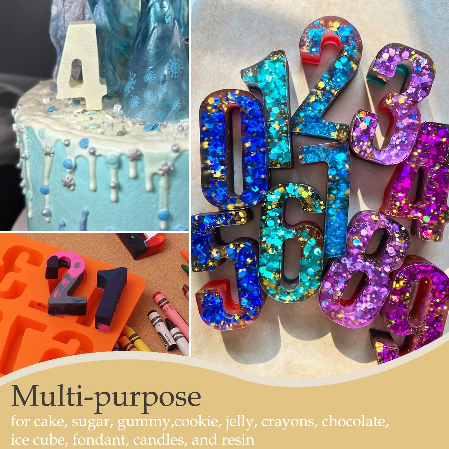 Molde grande de silicona para números 0-9, pastel de chocolate, galletas, joyería, gomosas, molde para hornear, suave y fácil de liberar, molde de