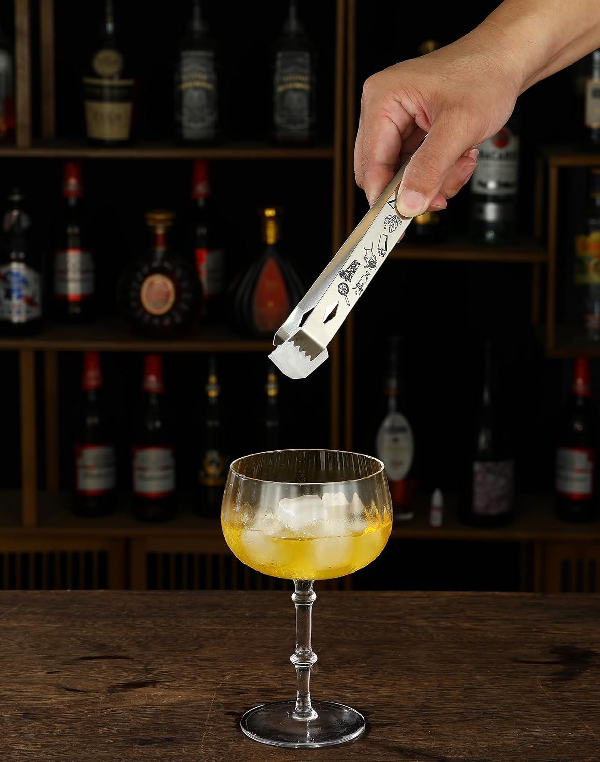 Kit de coctelera grabada, 7 piezas de acero inoxidable con coctelera Boston, cuchara de bar, mezclador de cóctel, doble jigger, colador de cóctel,