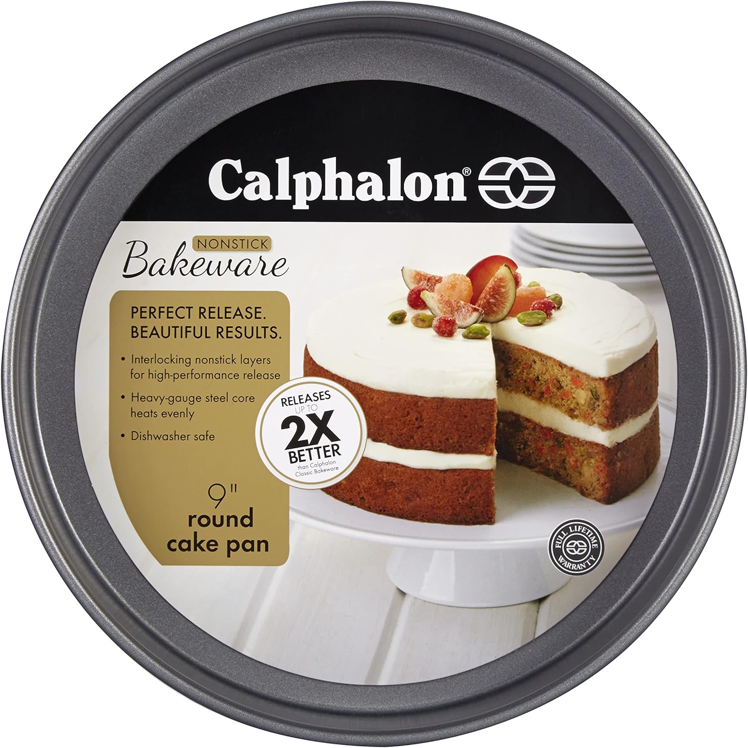 Calphalon Utensilios para hornear antiadherentes, molde redondo para tartas, 9 pulgadas