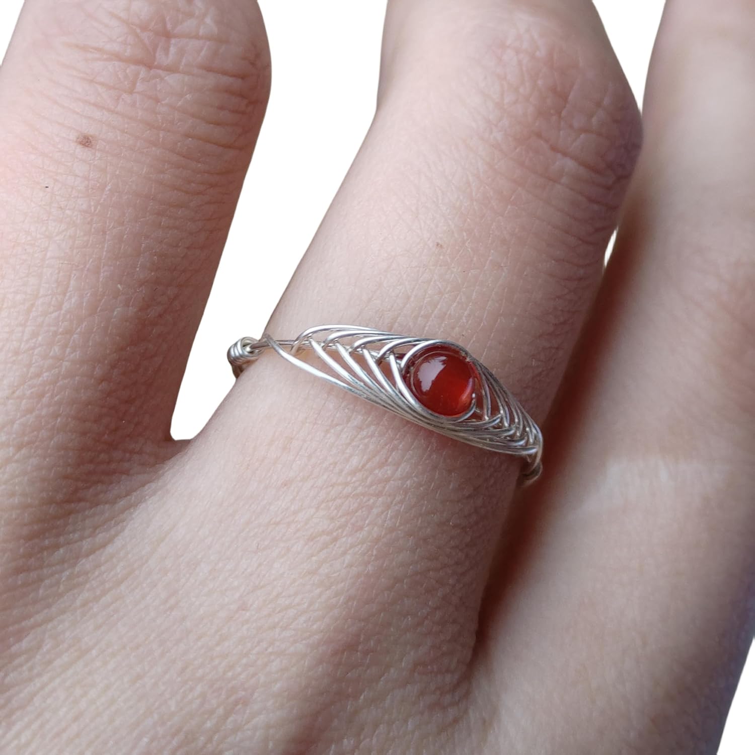 Genuine Gemstone 925 Sterling Silver Moonstone Labradorite Pink Quartz Amethyst Peridot Turquoise ect Chakra Ring (Red Agate, 9)