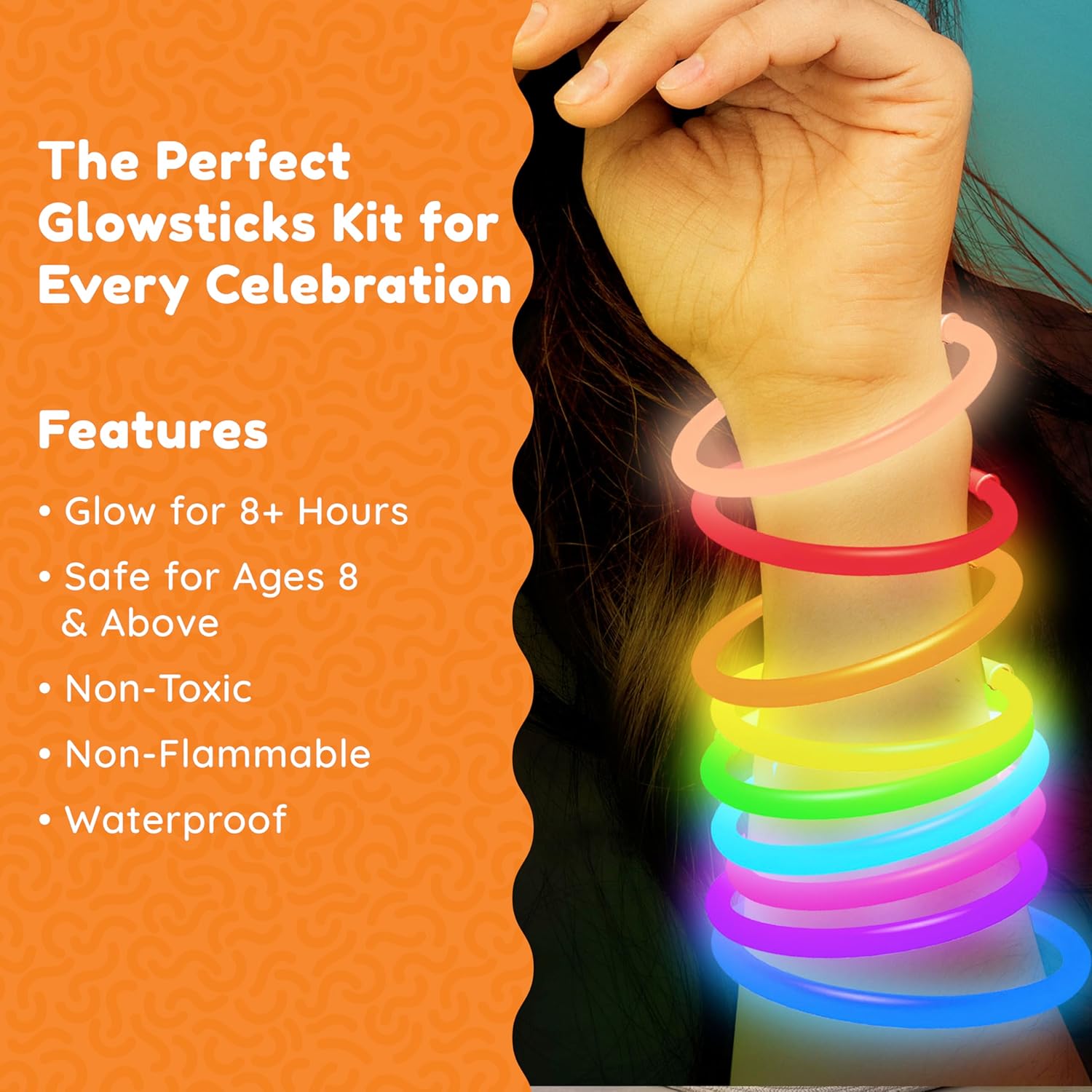 Glowsticks – Paquete de 1200 piezas de fiesta a granel que incluye 600 palillos brillantes de 8 pulgadas y 600 conectores, pulseras y collares,
