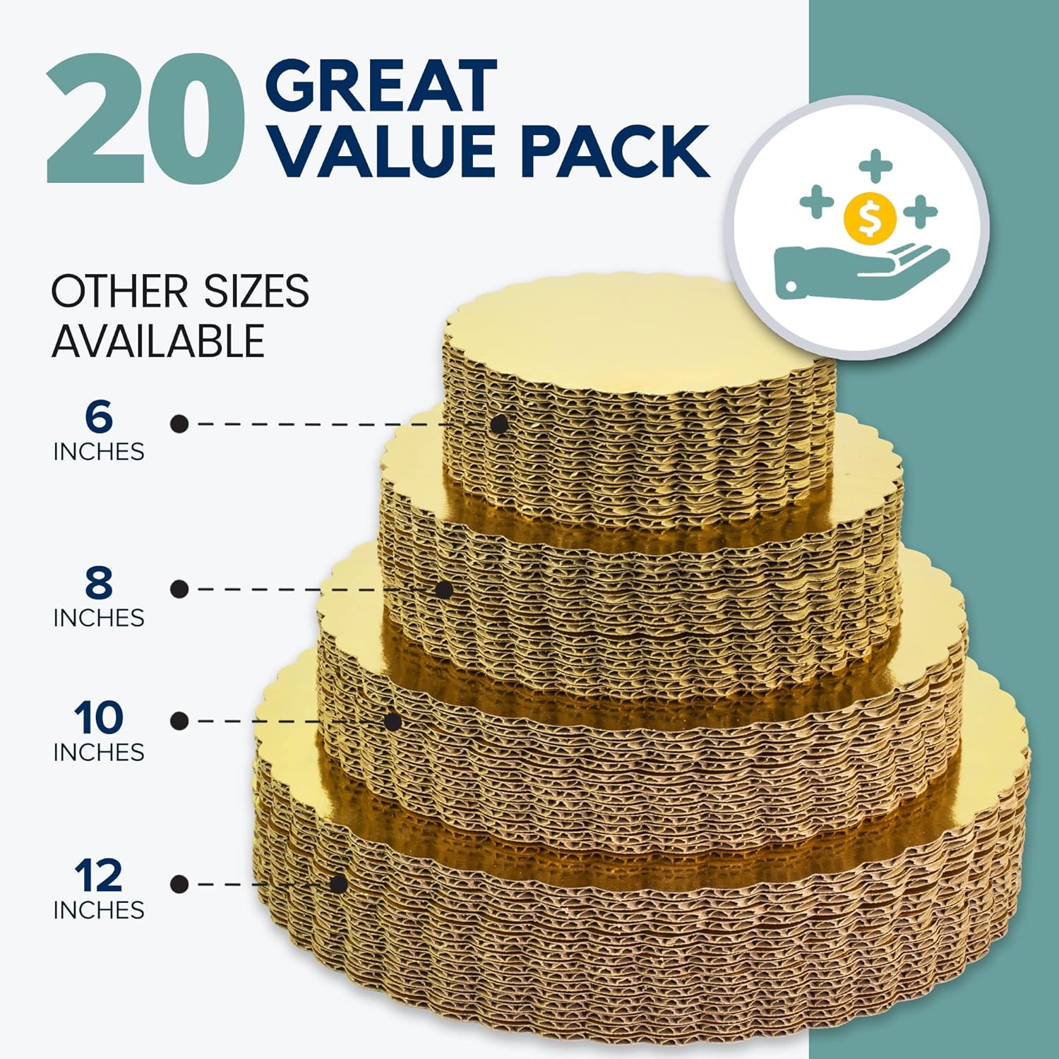 Paquete de 20 Tableros para pasteles de 12 pulgadas, molde dorado desechable, base de cartón para base de pizza, soporte para postres y pasteles, a