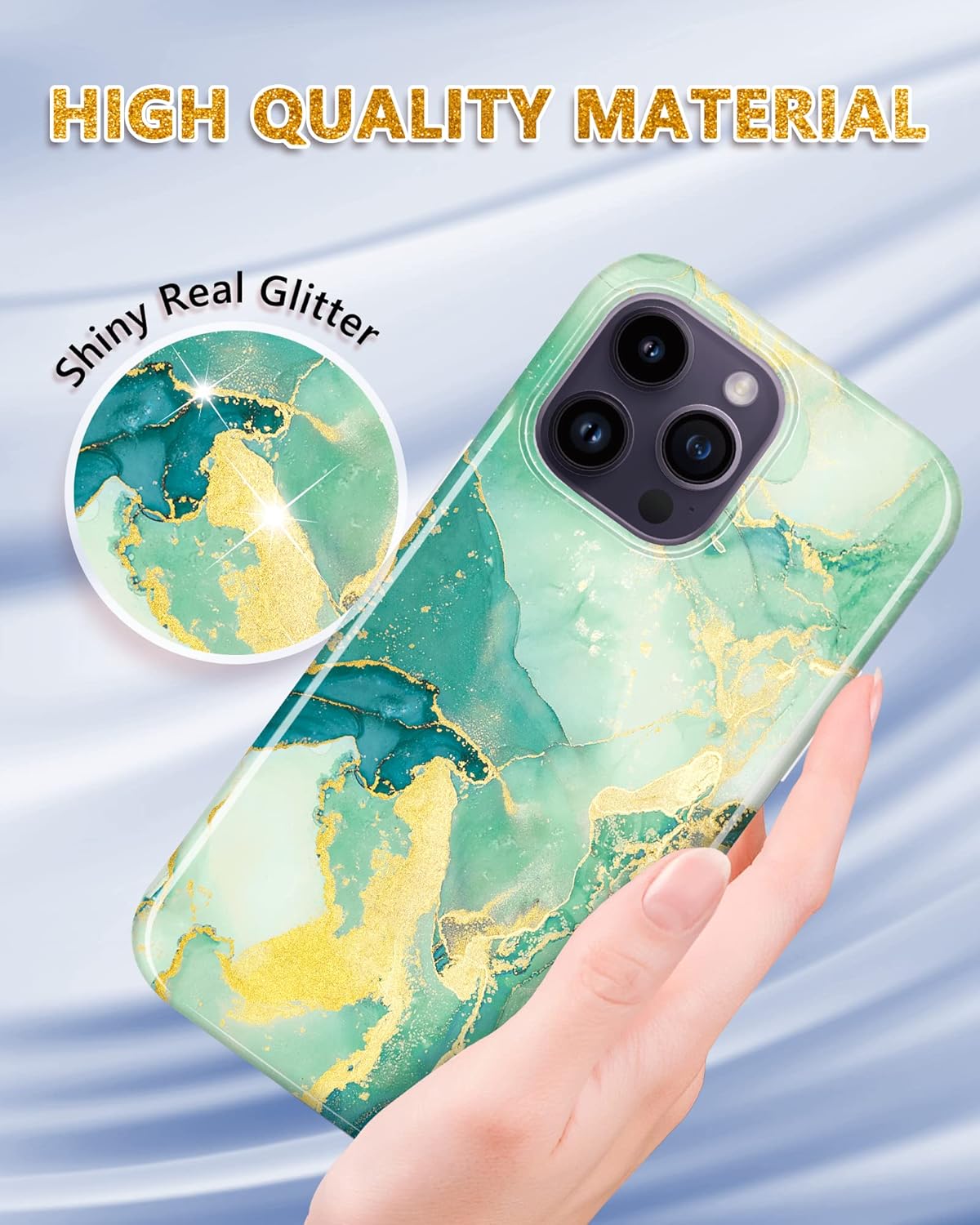 JIAXIUFEN Funda diseñada para iPhone 14 Pro Max, funda dorada con purpurina de mármol, delgada, a prueba de golpes, funda de silicona de goma suave