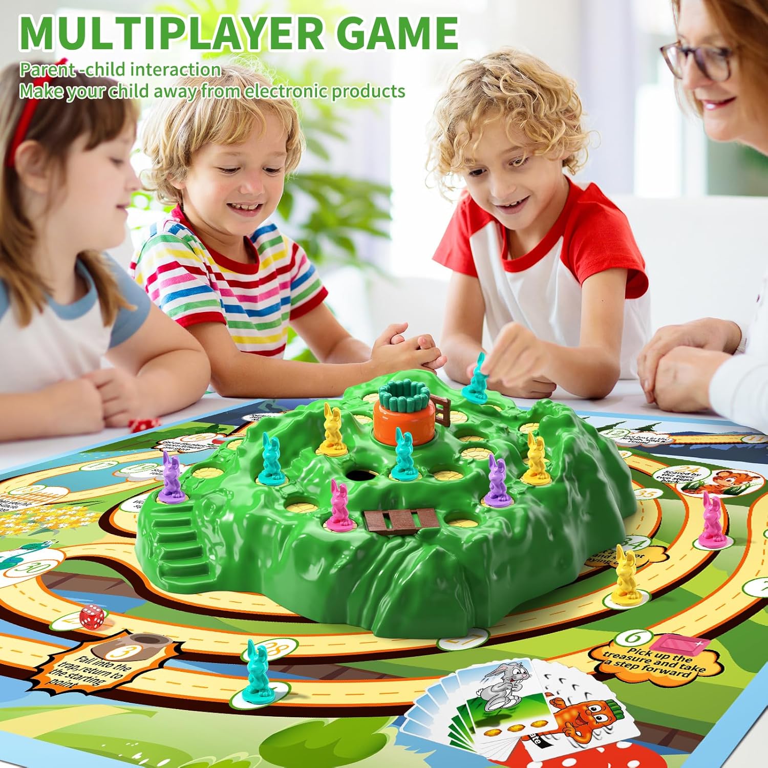 TEMI Juego de trampa de conejo para niños de 3 años en adelante, juegos de mesa para niños y niñas, 1-4 jugadores, divertido juego familiar, juegos