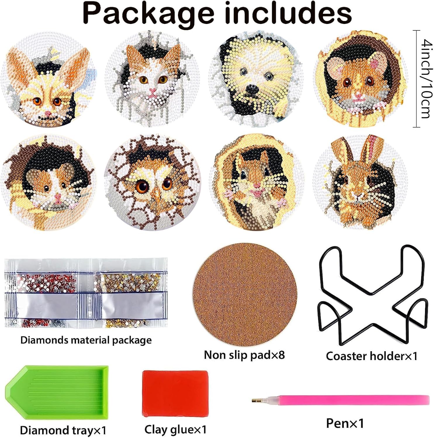 Denylo pro Juego de 8 posavasos con diseño de animales en 3D con soporte para manualidades, bonitos animales, posavasos antideslizantes para