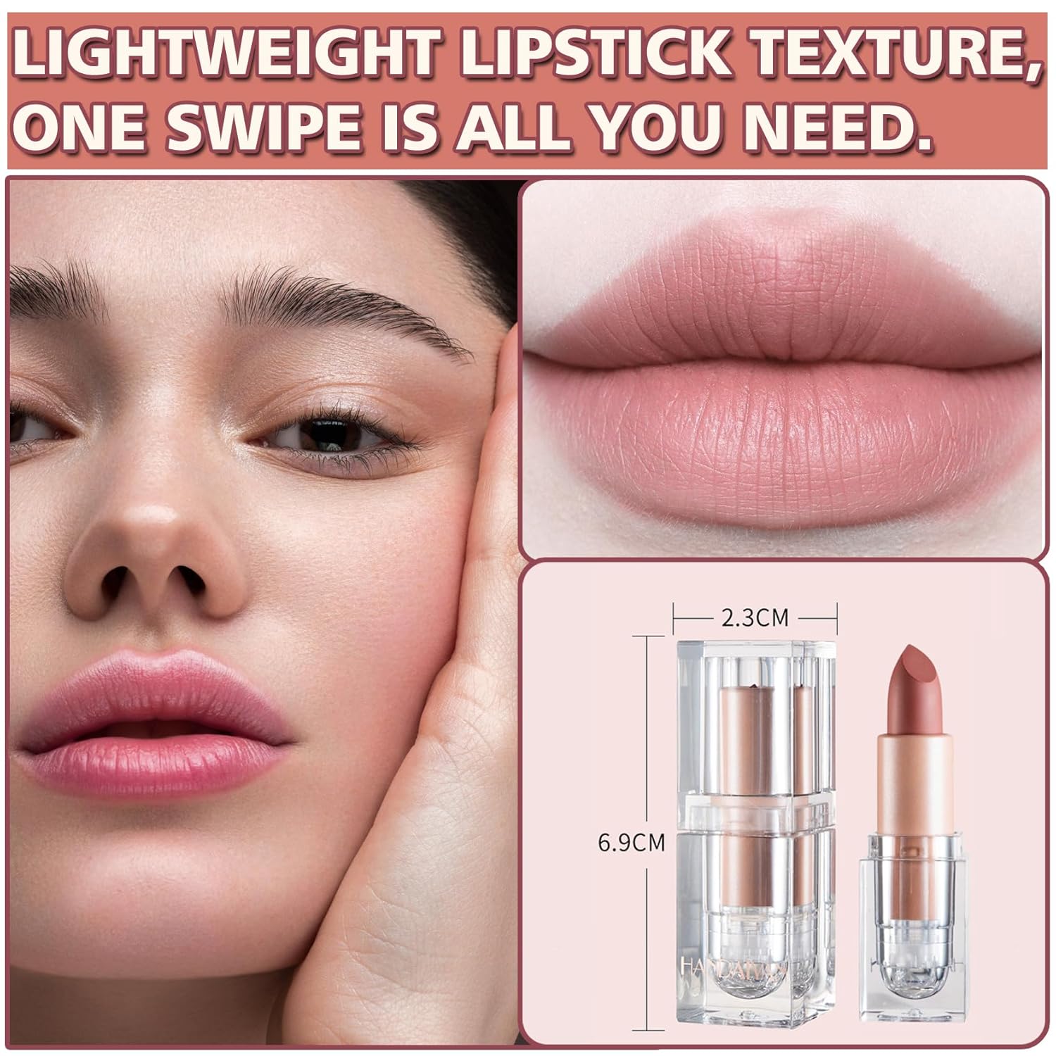 Lápiz labial mate nude aterciopelado, brillo de labios, no se decolora, no pegajoso, lápiz labial color nude, tinte de labios mate, de larga