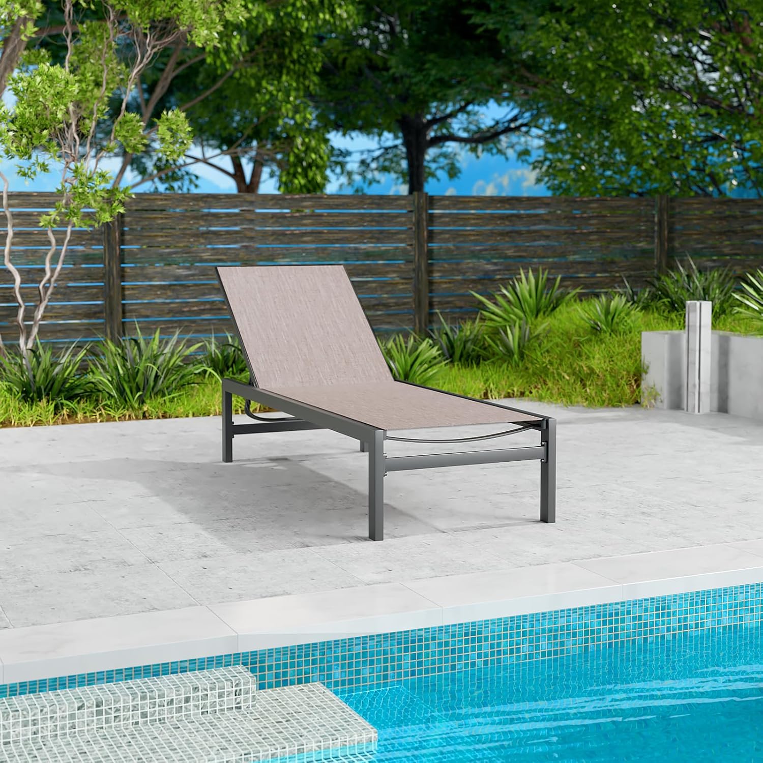 Kozyard Chaise Lounge al aire libre, juego de 1 tumbona de aluminio para exteriores, tumbona plana para piscinas, patio y descanso al aire libre –