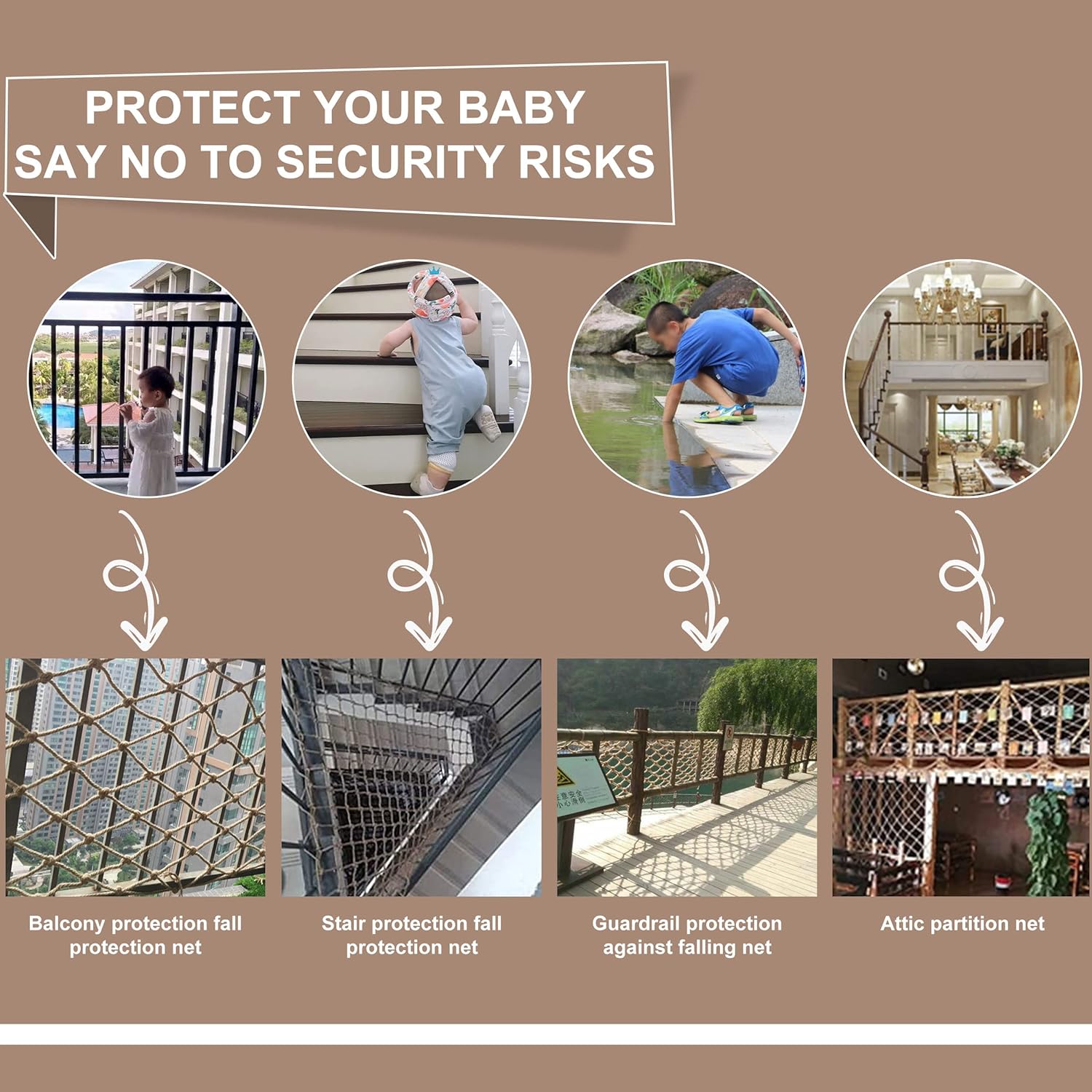 Red de cuerda de cáñamo de seguridad para niños, red de seguridad para escalar, casa de árbol, escalada para niños, red de cuerda de seguridad para