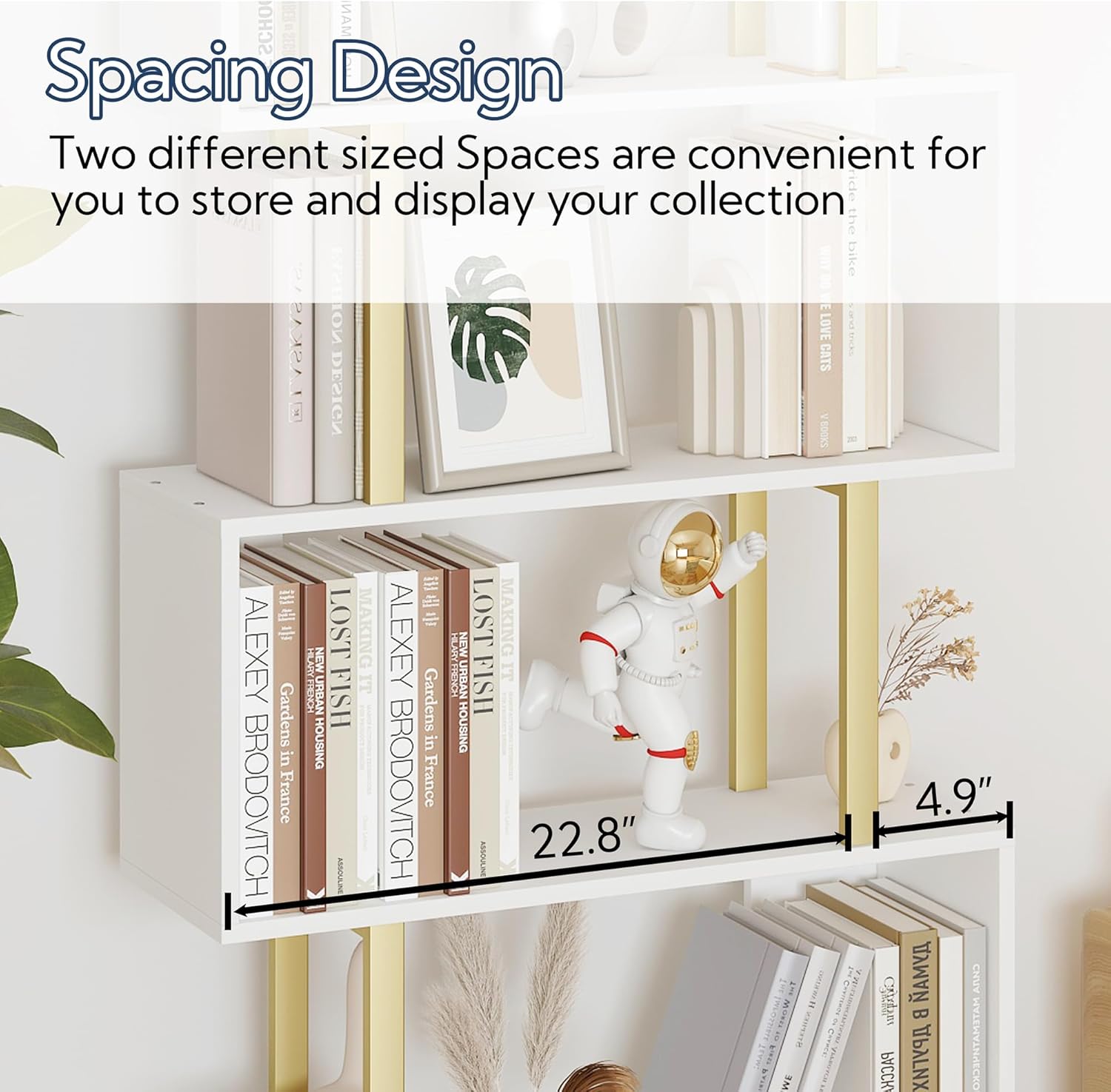 Yusong Estantería geométrica, estantería en forma de S, estantes de libros de 6 niveles para dormitorio, estante decorativo de madera moderno,