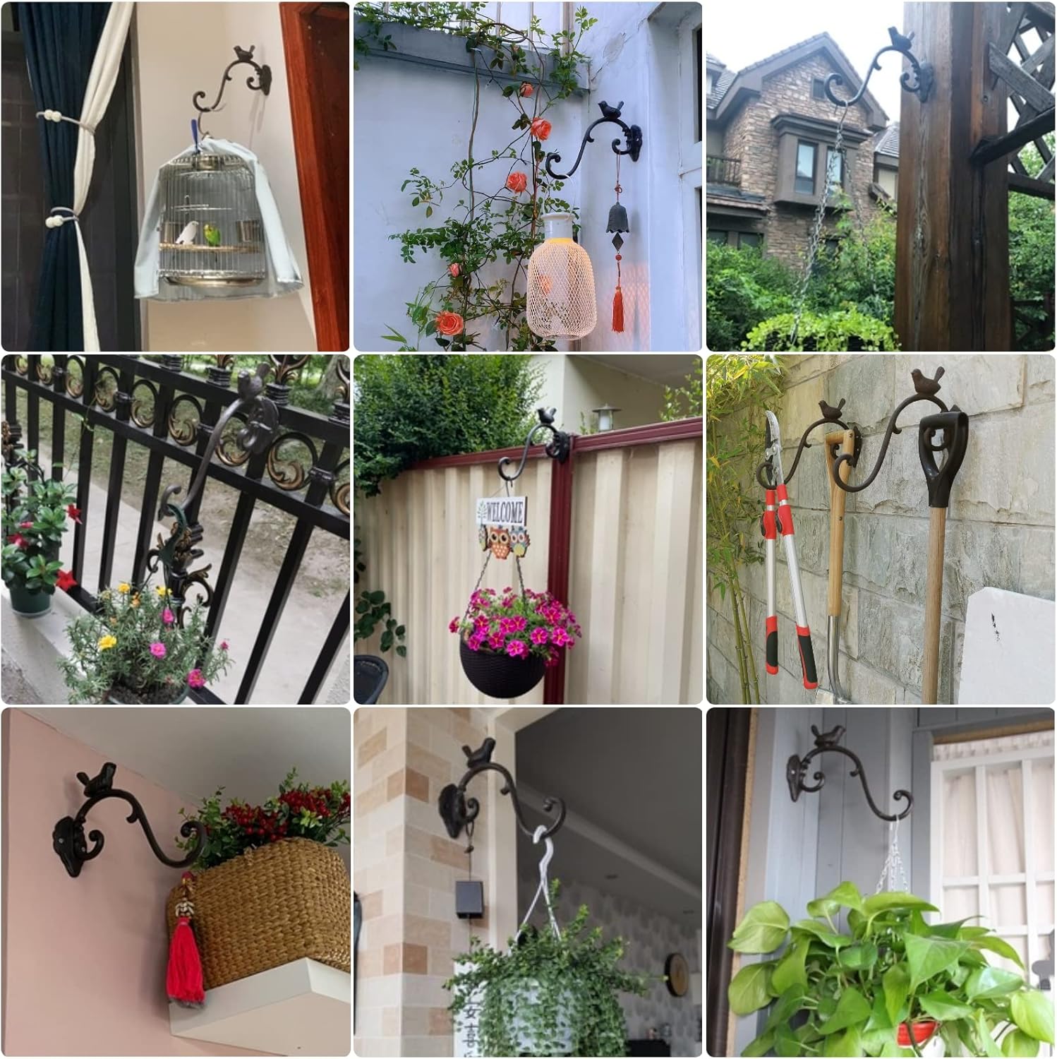Perchas de hierro forjado para plantas de 10 pulgadas de profundidad, gancho para plantas para exteriores e interiores, soporte para colgar cestas