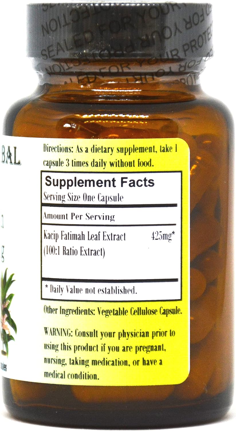 Barlowe’s Herbal Elixirs Kacip Fátima  Labisia Pumila  Extracto 1001  425mg  60 cápsulas vegetales  Sin estearatos  Embotellado en vidrio!