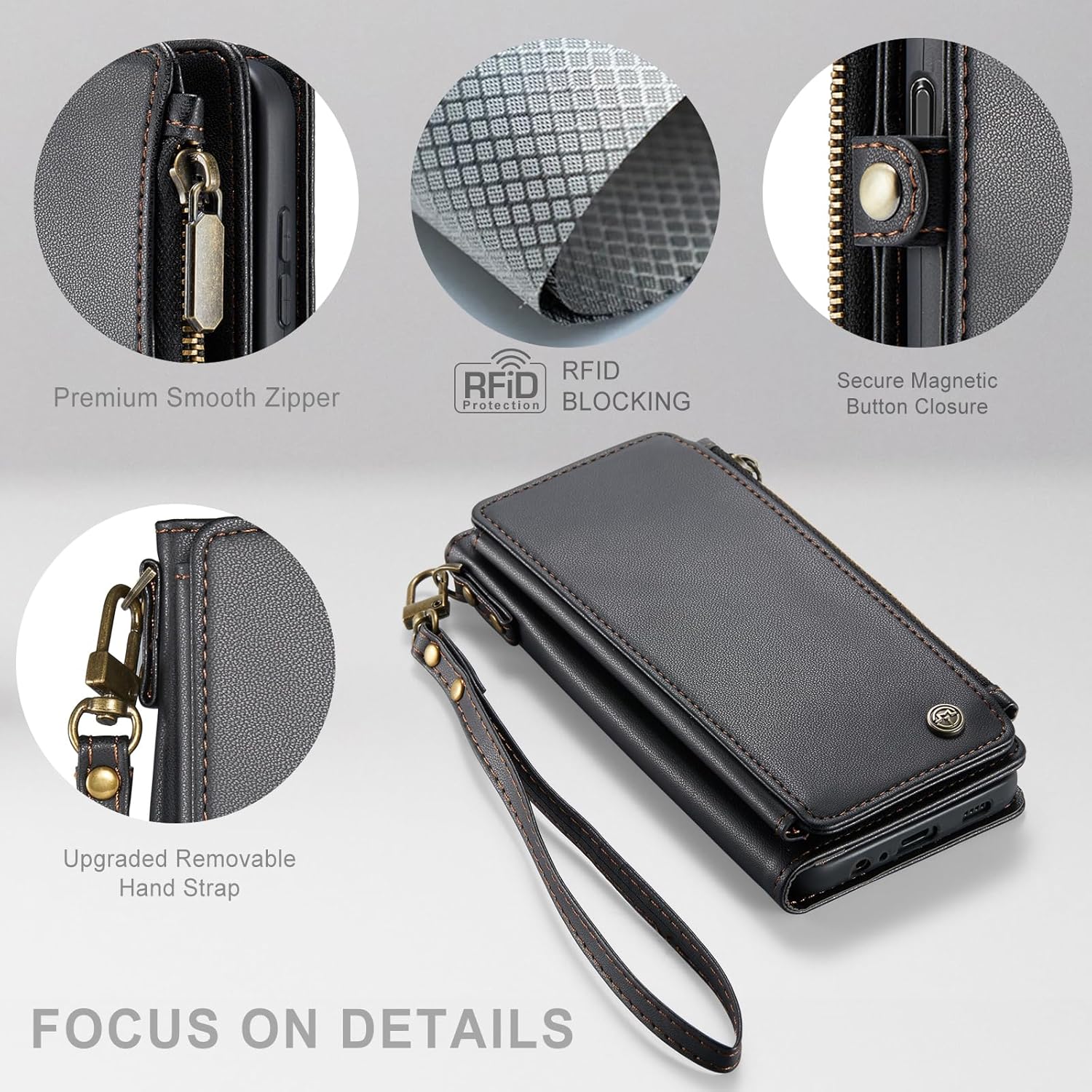 Defencase Funda para teléfono Samsung Galaxy A12, bloqueo RFID para Galaxy A12, cartera para mujeres y hombres, correa magnética de piel sintética,