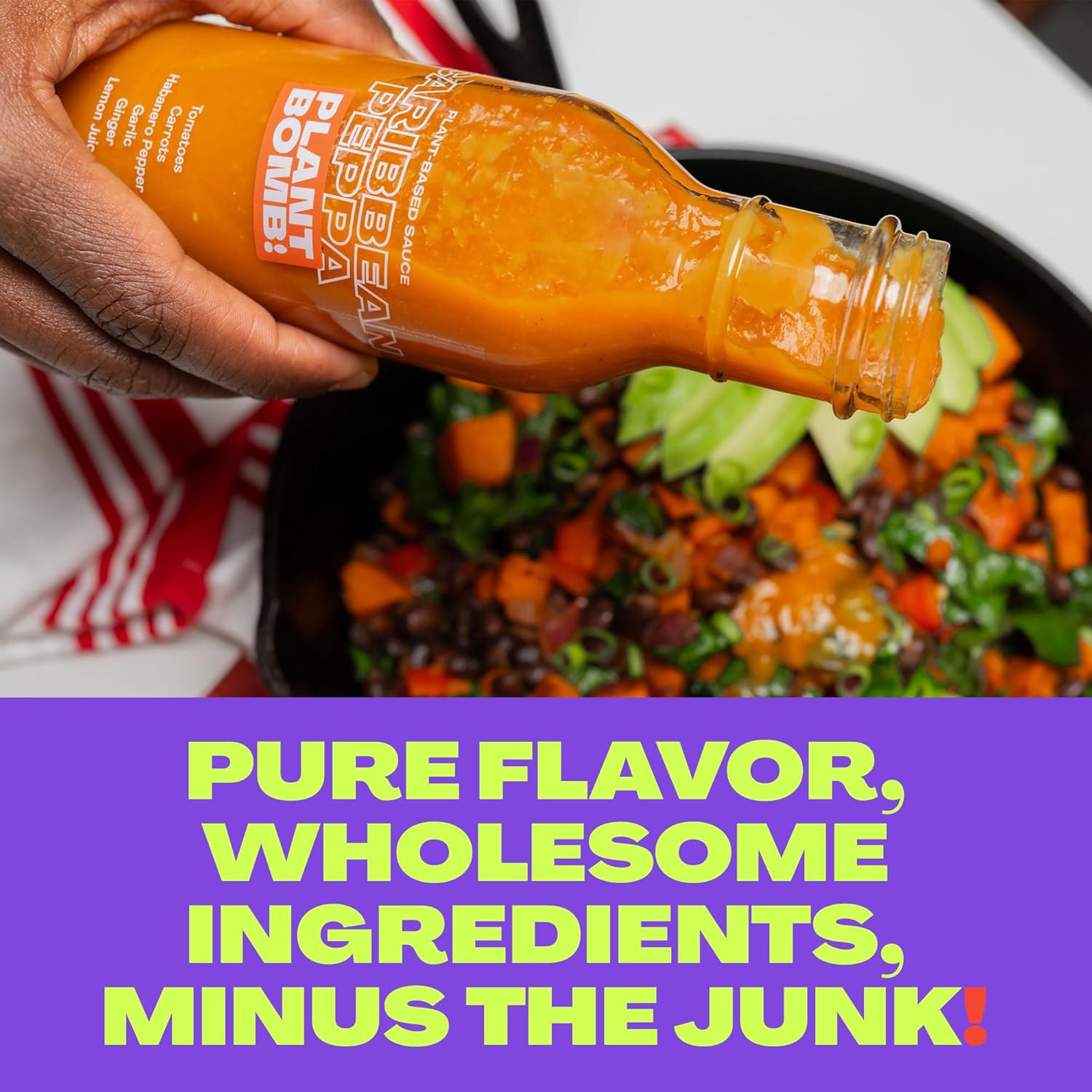 Plant Bomb Salsa a base de plantas de Peppa caribeña, adobo y aderezo, sin gluten, sin OMG, sin lácteos, sin azúcar añadido, vegano, paleo, bajo en