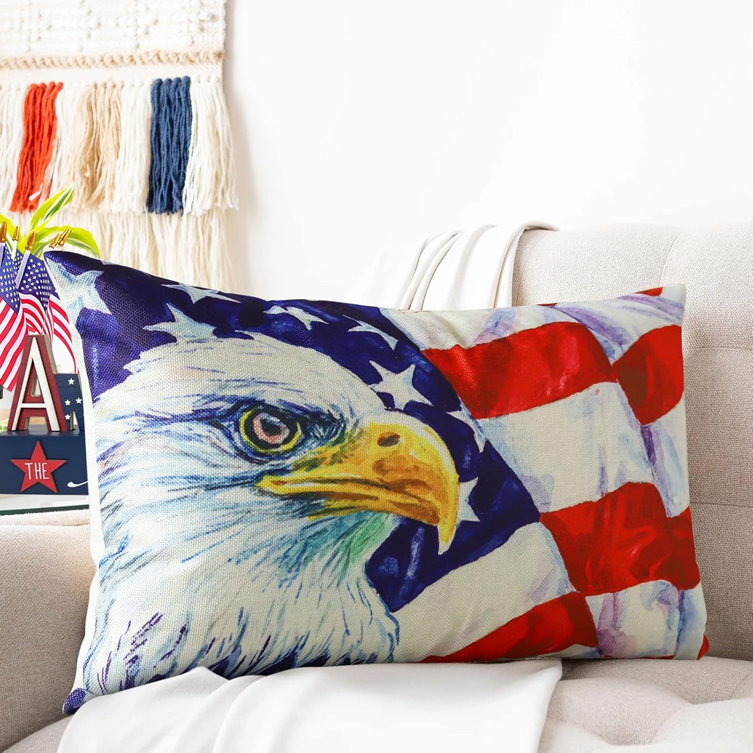 Fundas de almohada decorativas para el 4 de julio, 12 x 20 pulgadas, Día de la Independencia, para decoración del hogar, sala de estar, dormitorio,