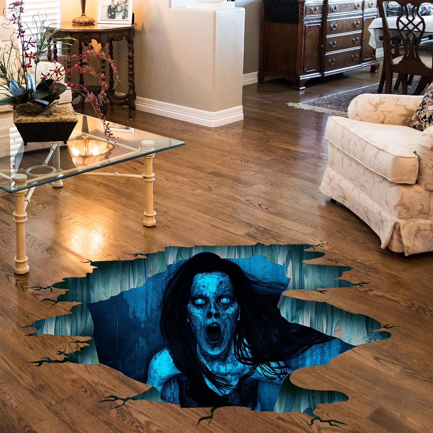 Calcomanías de pared 3D espeluznantes para Halloween, fantasmas aterradores, calcomanías de suelo para bar, pub, decoración de suelo de pared de