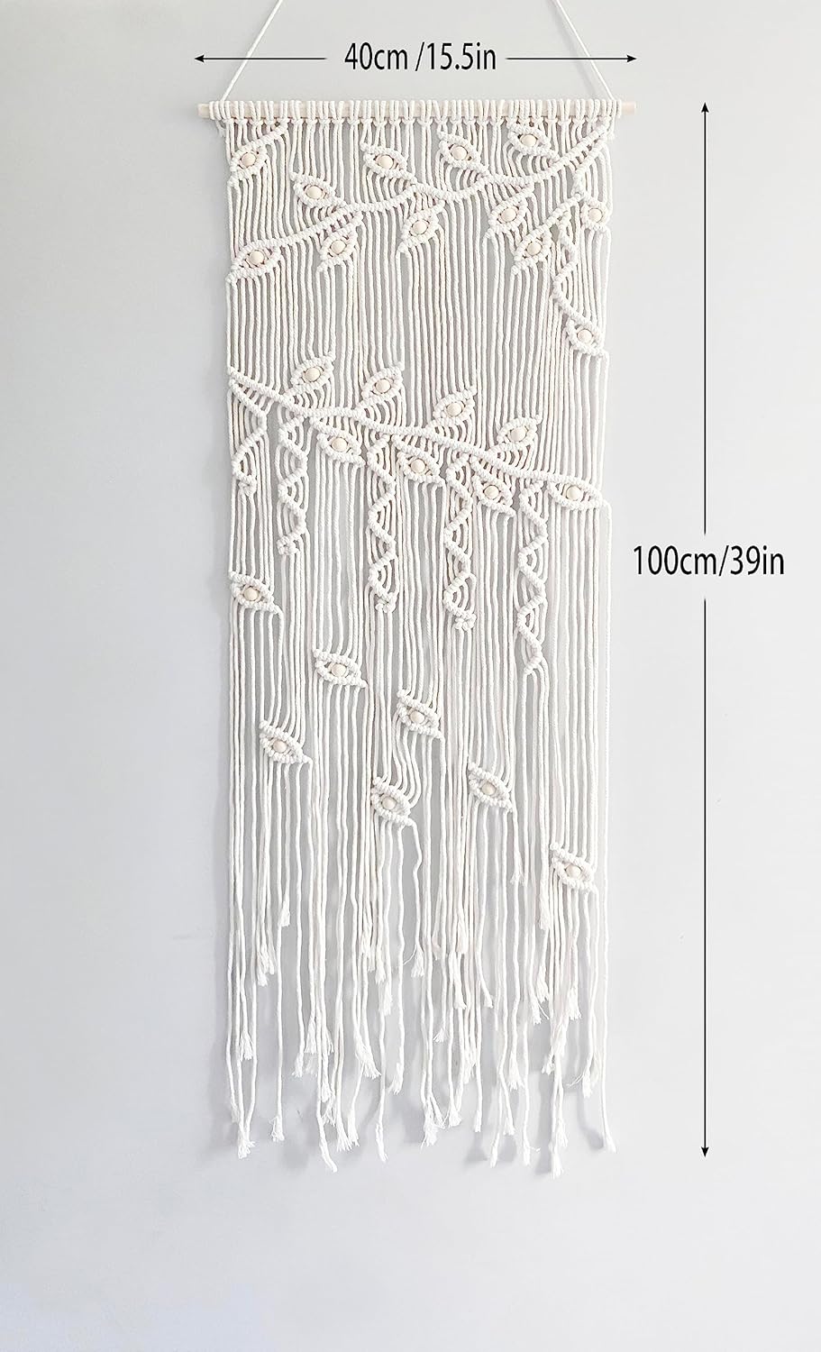 Winterdemoon Cortina de macramé para colgar en la pared, decoración bohemia con cuentas, decoración de pared de macramé, decoración de pared de