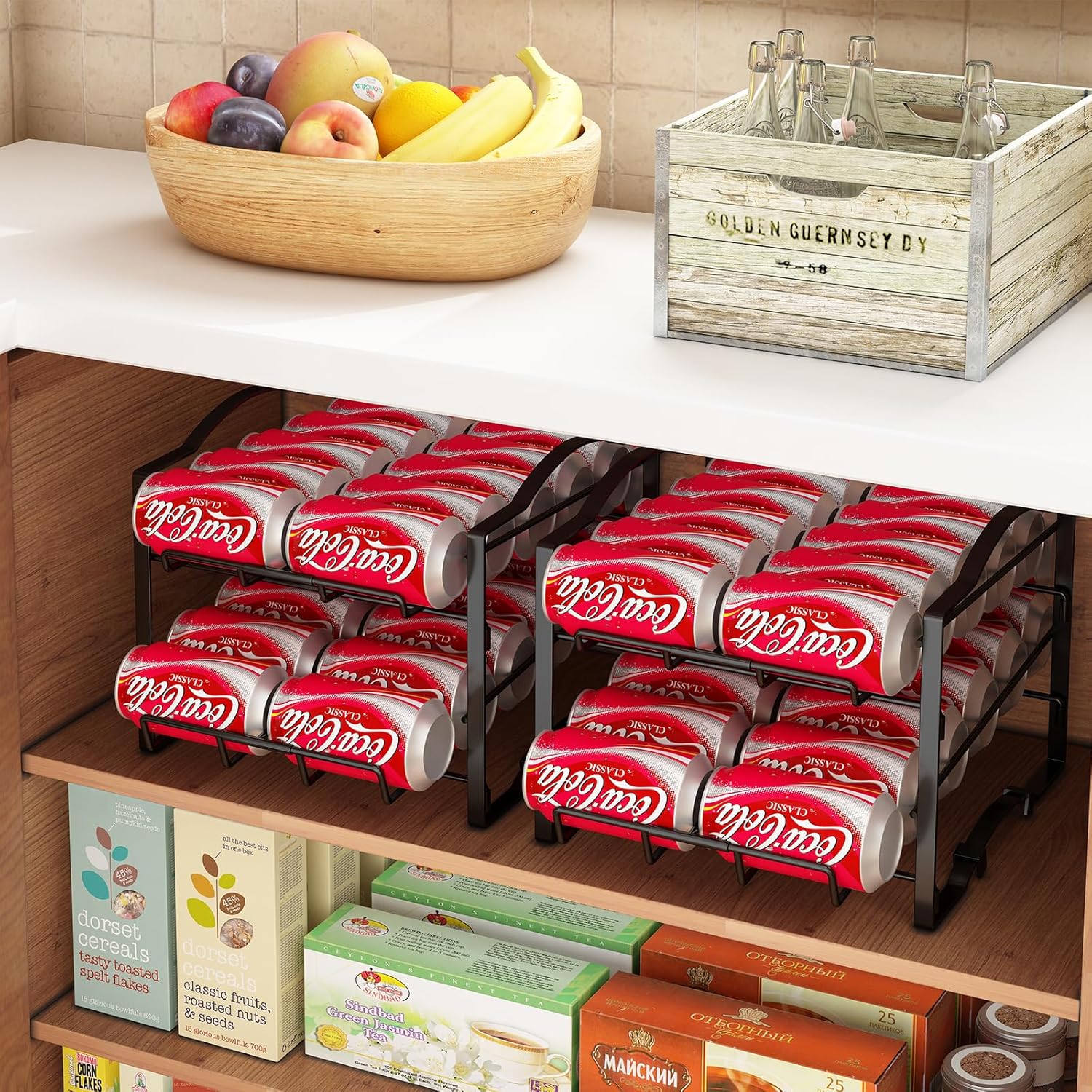 GILLAS Paquete de 1 organizador de latas de soda, estante grande para despensa, dispensador de almacenamiento de bebidas apilables para