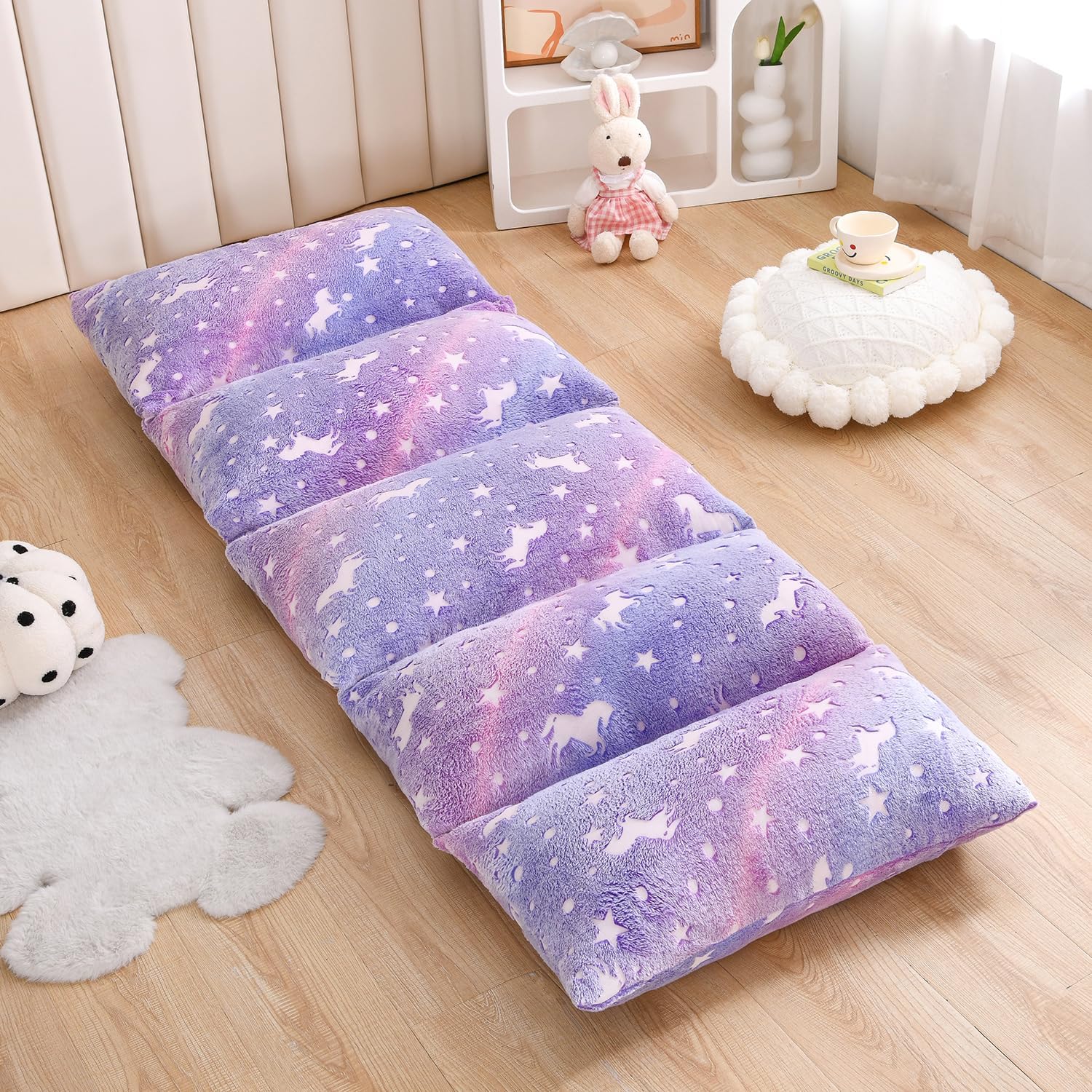 Mengersi Almohadas de terciopelo para suelo, de unicornio que brilla en la oscuridad, funda para tumbona para niños, niñas, niños, colchoneta para