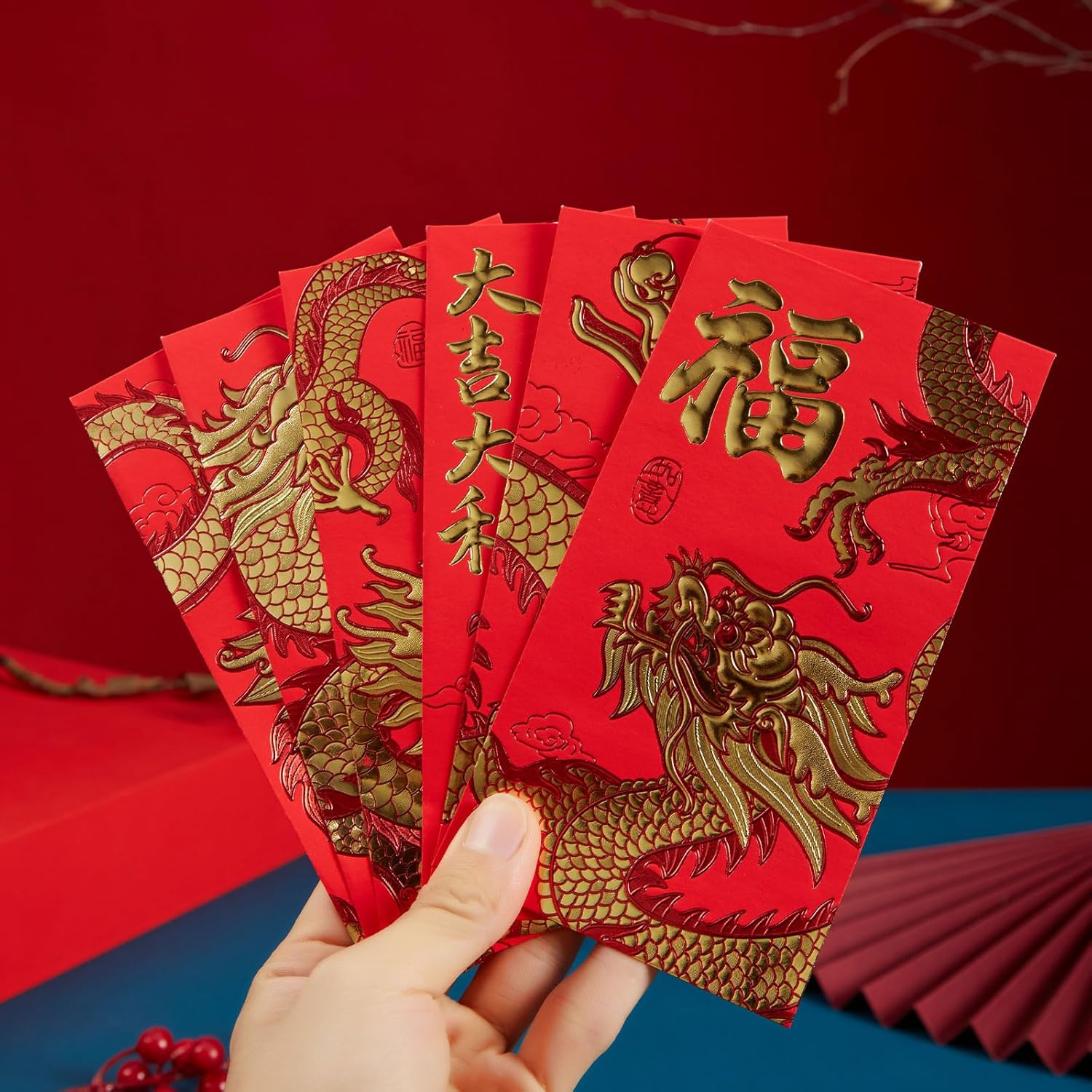 Sobres rojos chinos 2024 Año del Dragón, paquete rojo para festival de primavera, paquetes de dinero de la suerte para sobres de dinero de la