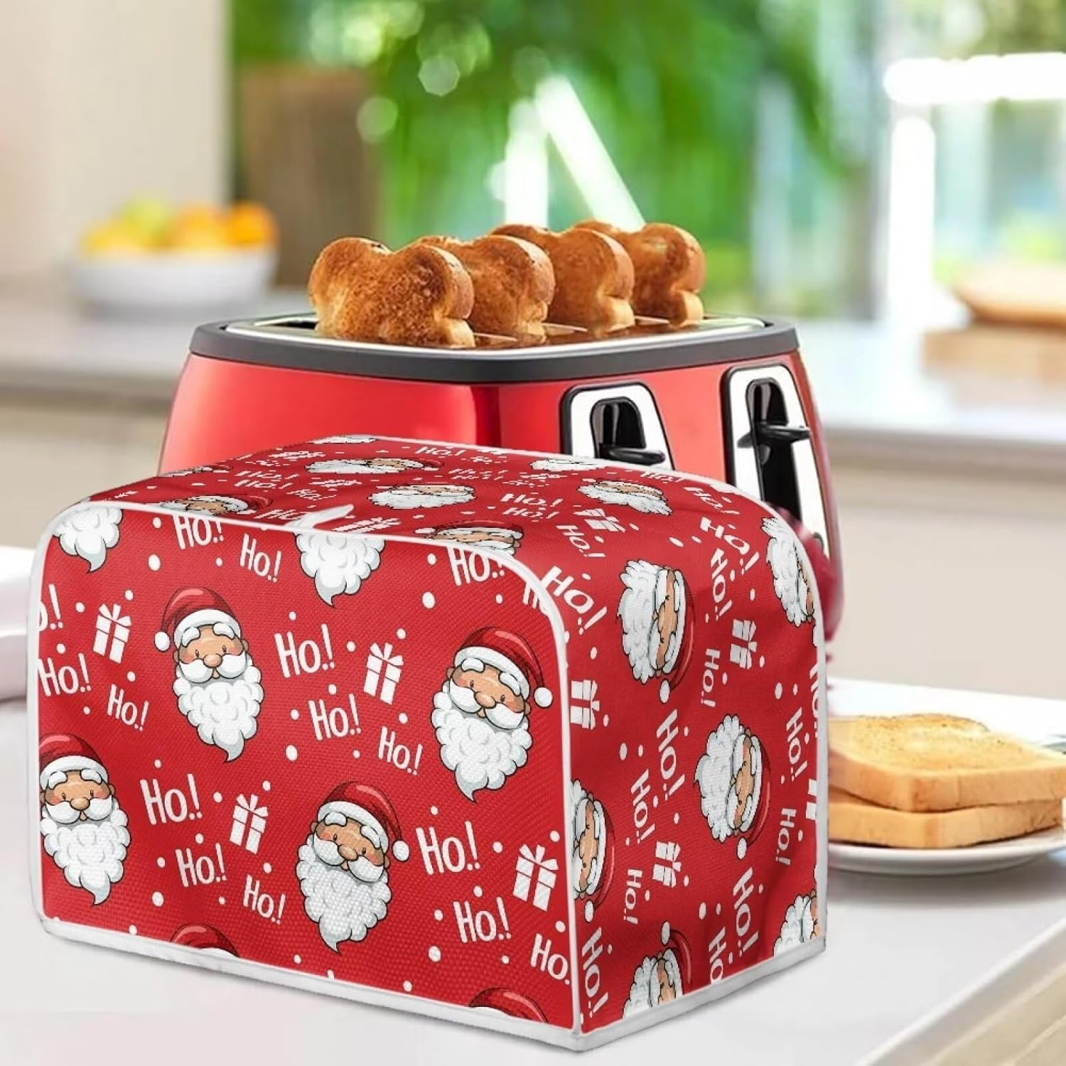 Funda para hacer pan con estampado OH de Papá Noel, decoraciones navideñas, cubierta de tostadora de 2 rebanadas que se adapta a la mayoría de