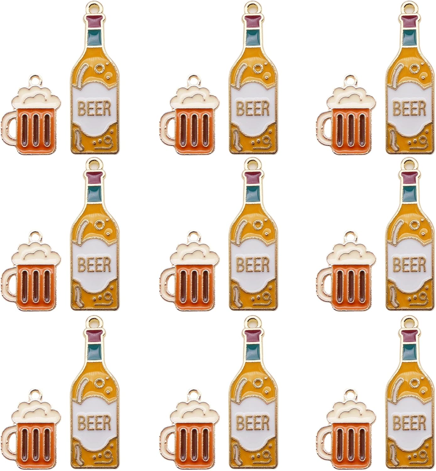 20 piezas surtidas de esmalte para botella de cerveza, dije de taza de botella de cerveza en tono dorado, aleación de alcohol, llavero colgante para