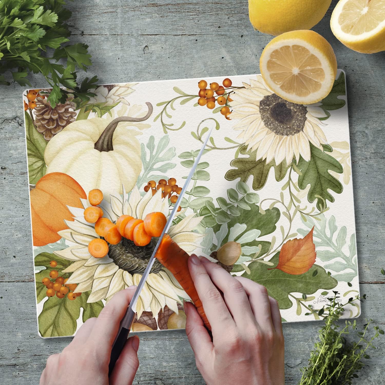 CounterArt Tabla de cortar de vidrio templado resistente al calor decorativa para otoño de 10 x 8 pulgadas, fabricada en los Estados Unidos apta