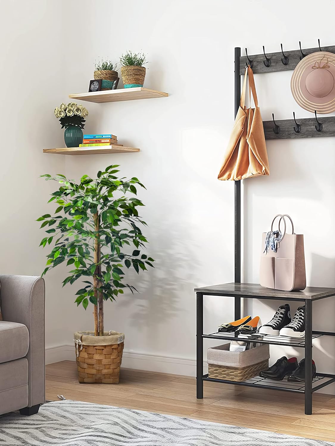 Plantas artificiales de ficus, árboles de eucalipto con hojas de seda, musgo falso y maceta resistente, plantas falsas para decoración de oficina y