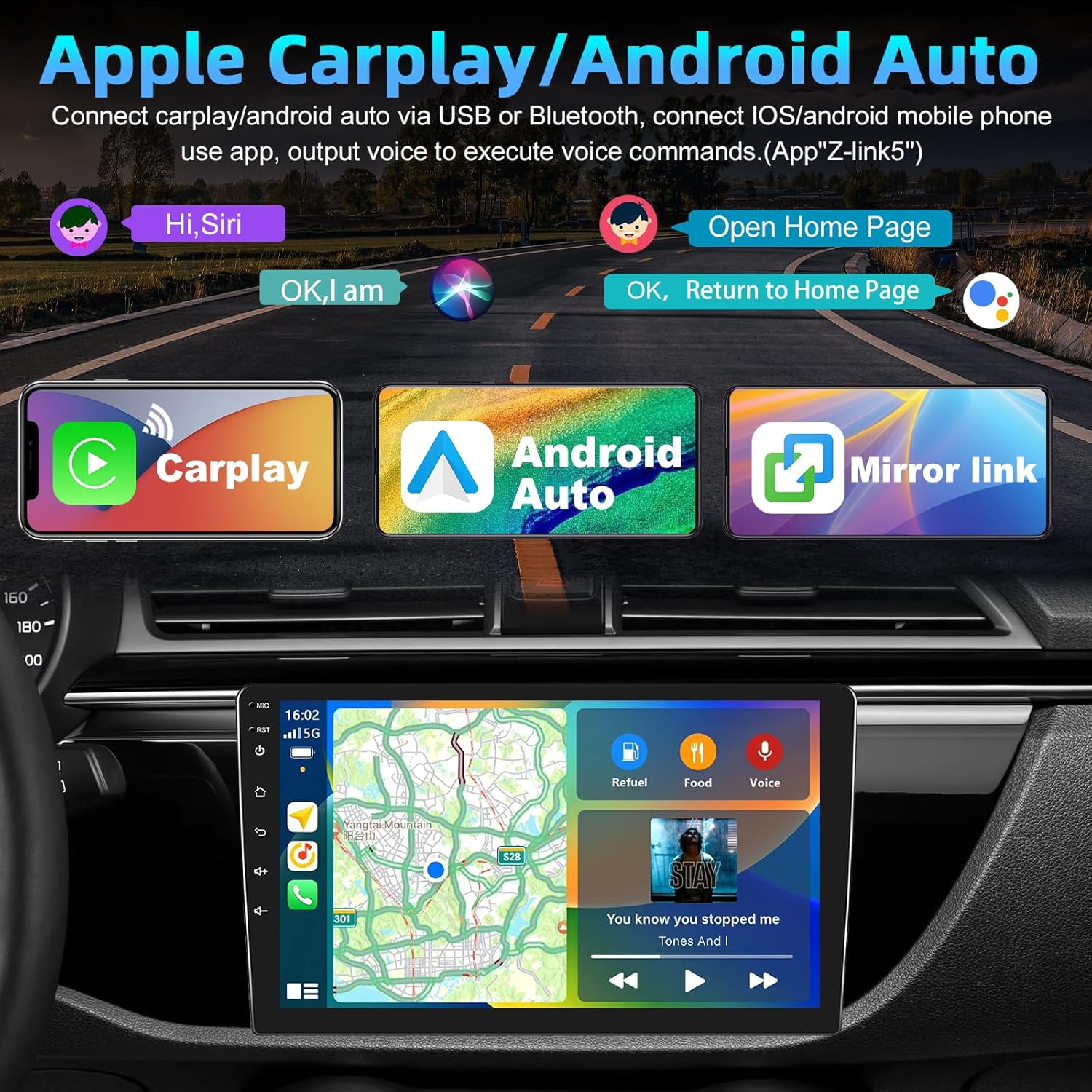 Podofo 2G+64G Doble DIN Android 13 Estéreo de coche inalámbrico Carplay Android Auto 9 “IPS Pantalla táctil Radio de audio para coche con control de