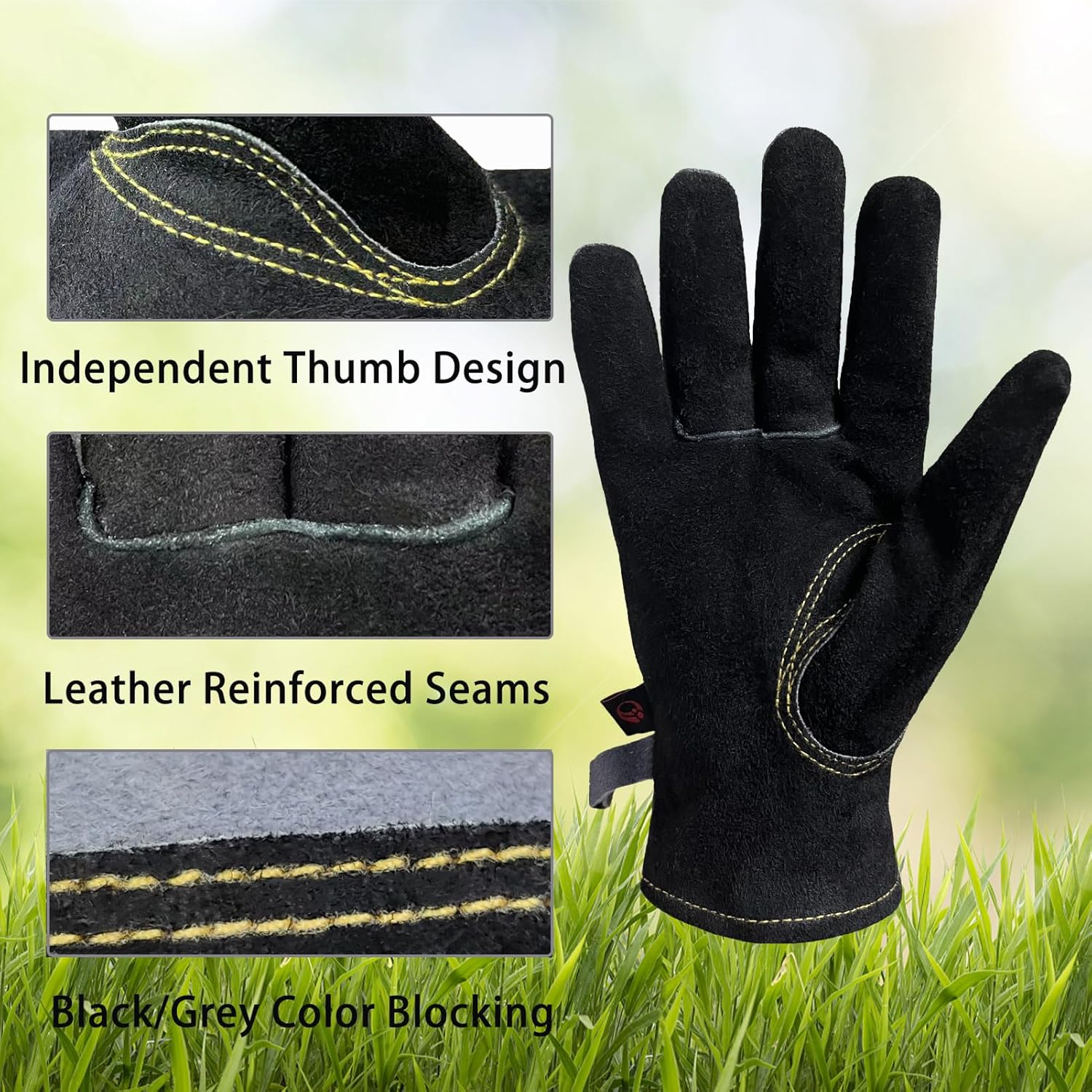 Guantes de cuero a prueba de espinas de piel de vacuno con forro de algodón para desmalezar, podar y trabajar en el patio para hombres